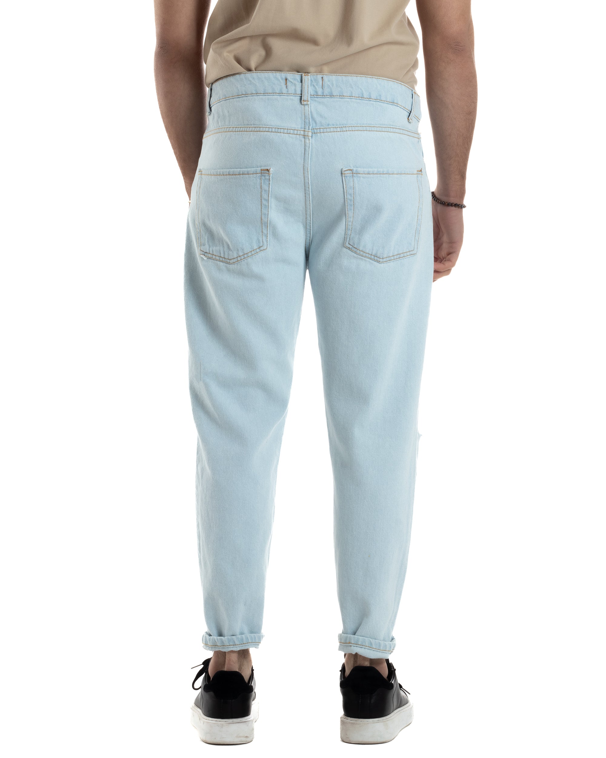 Jeans Uomo Pantaloni Cinque Tasche Regular Fit Basic Con Rotture Taglio Al Ginocchio Casual Denim Chiaro GIOSAL-JS1099A