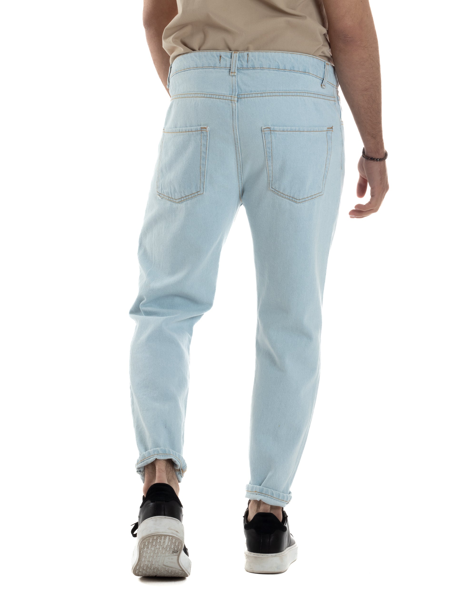 Jeans Uomo Pantaloni Cinque Tasche Regular Fit Basic Con Rotture Taglio Al Ginocchio Casual Denim Chiaro GIOSAL-JS1099A