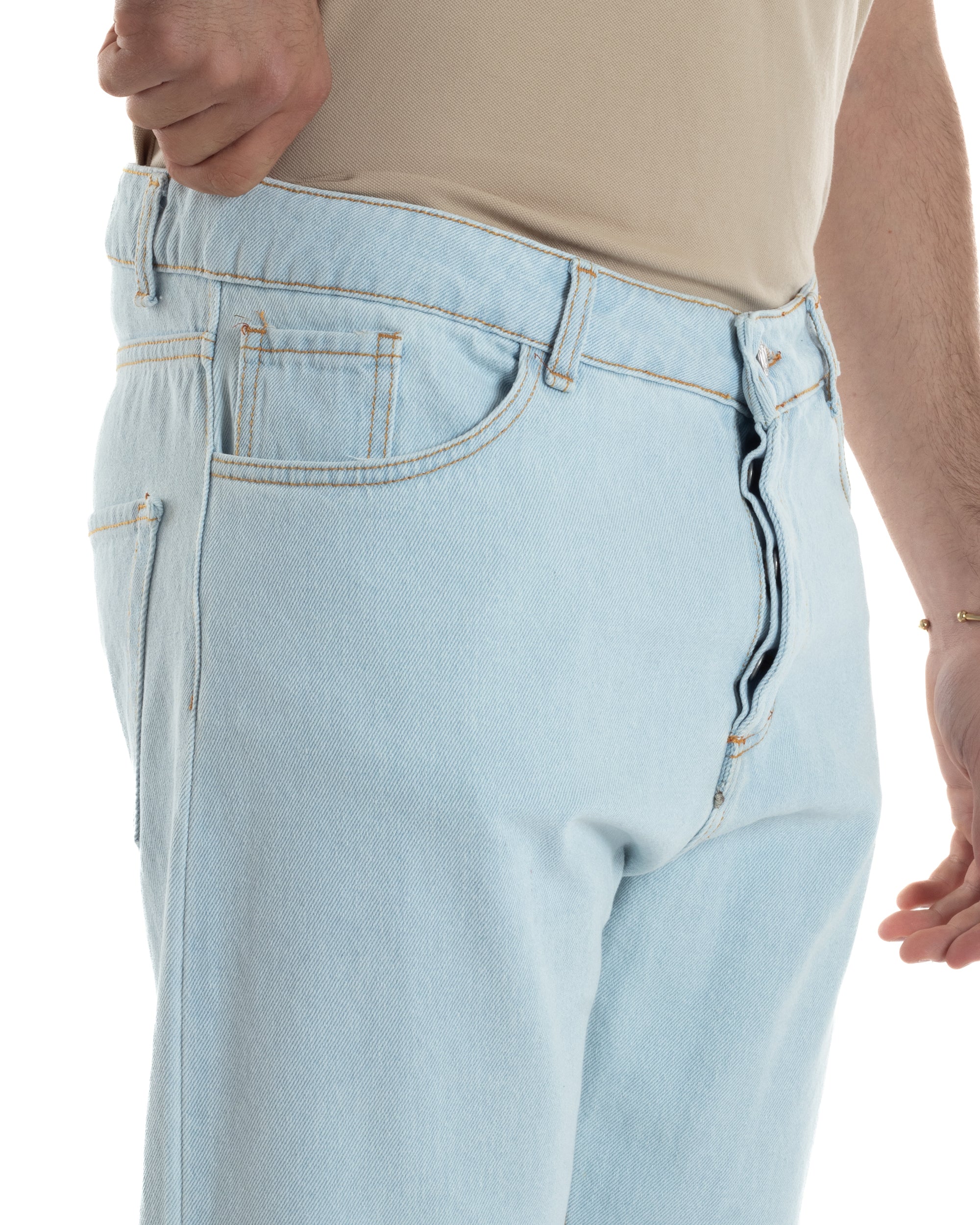 Jeans Uomo Pantaloni Cinque Tasche Regular Fit Basic Con Rotture Taglio Al Ginocchio Casual Denim Chiaro GIOSAL-JS1099A