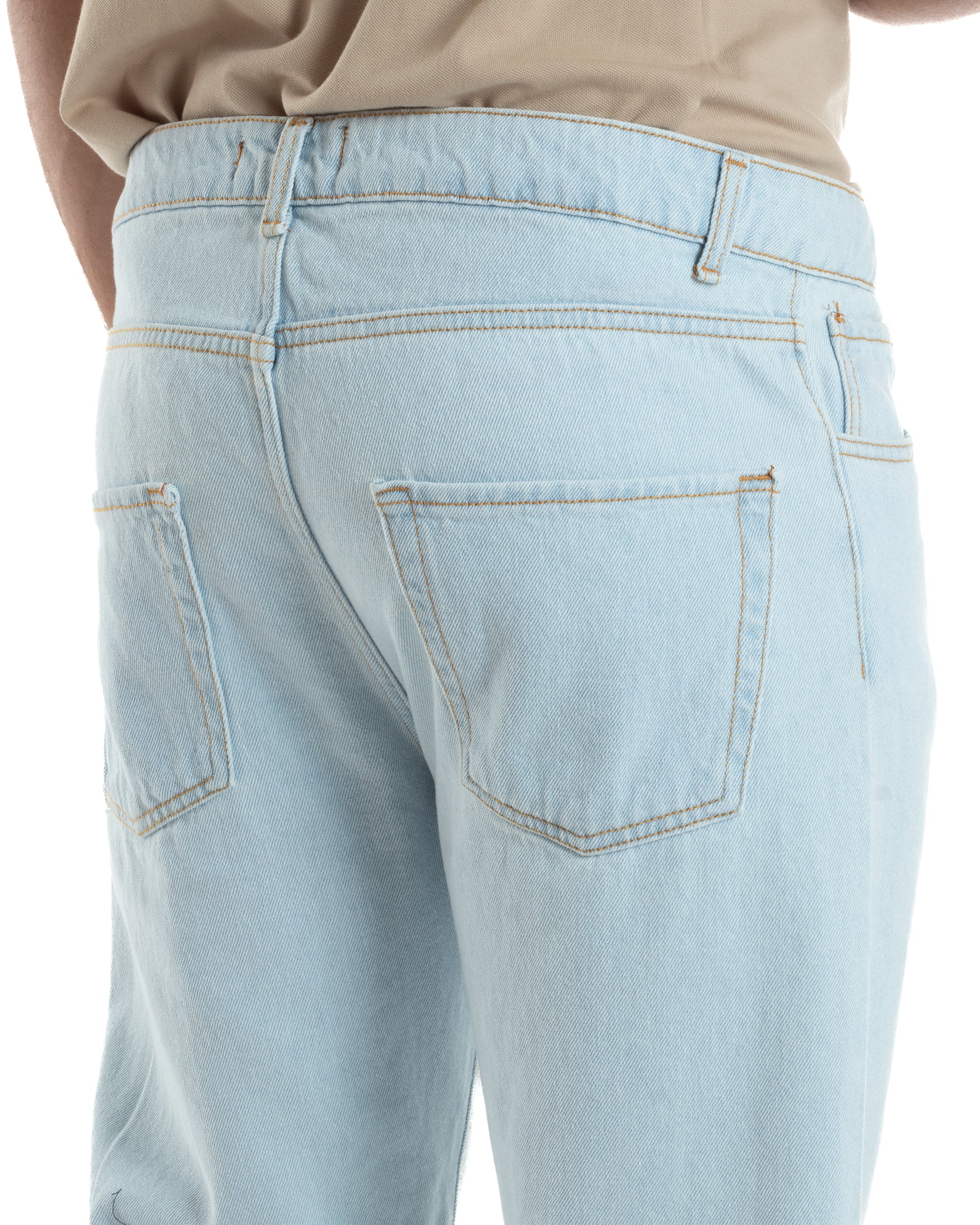 Jeans Uomo Pantaloni Cinque Tasche Regular Fit Basic Con Rotture Taglio Al Ginocchio Casual Denim Chiaro GIOSAL-JS1099A