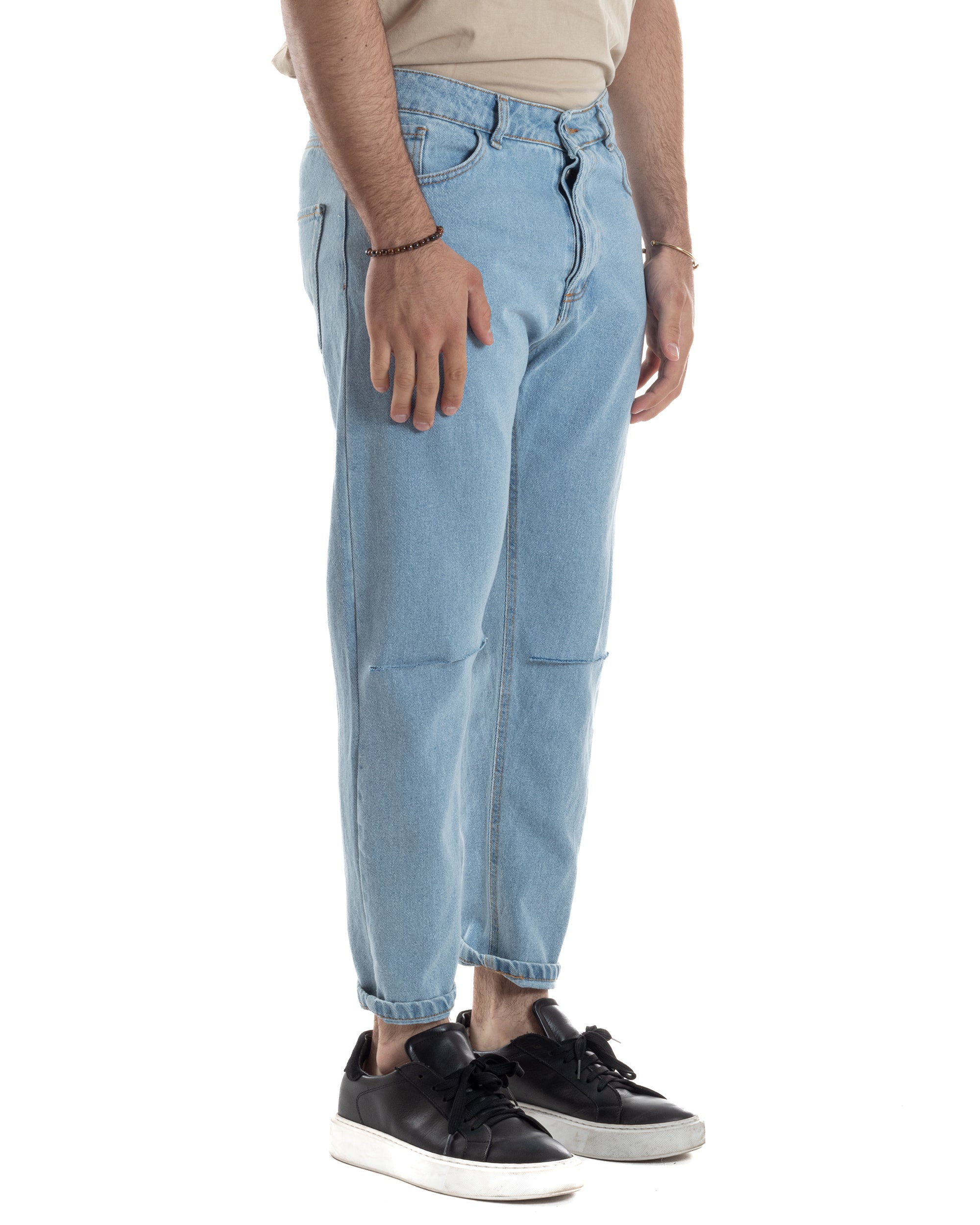 Jeans Uomo Pantaloni Cinque Tasche Regular Fit Basic Con Rotture Taglio Al Ginocchio Casual Denim GIOSAL-JS1100A