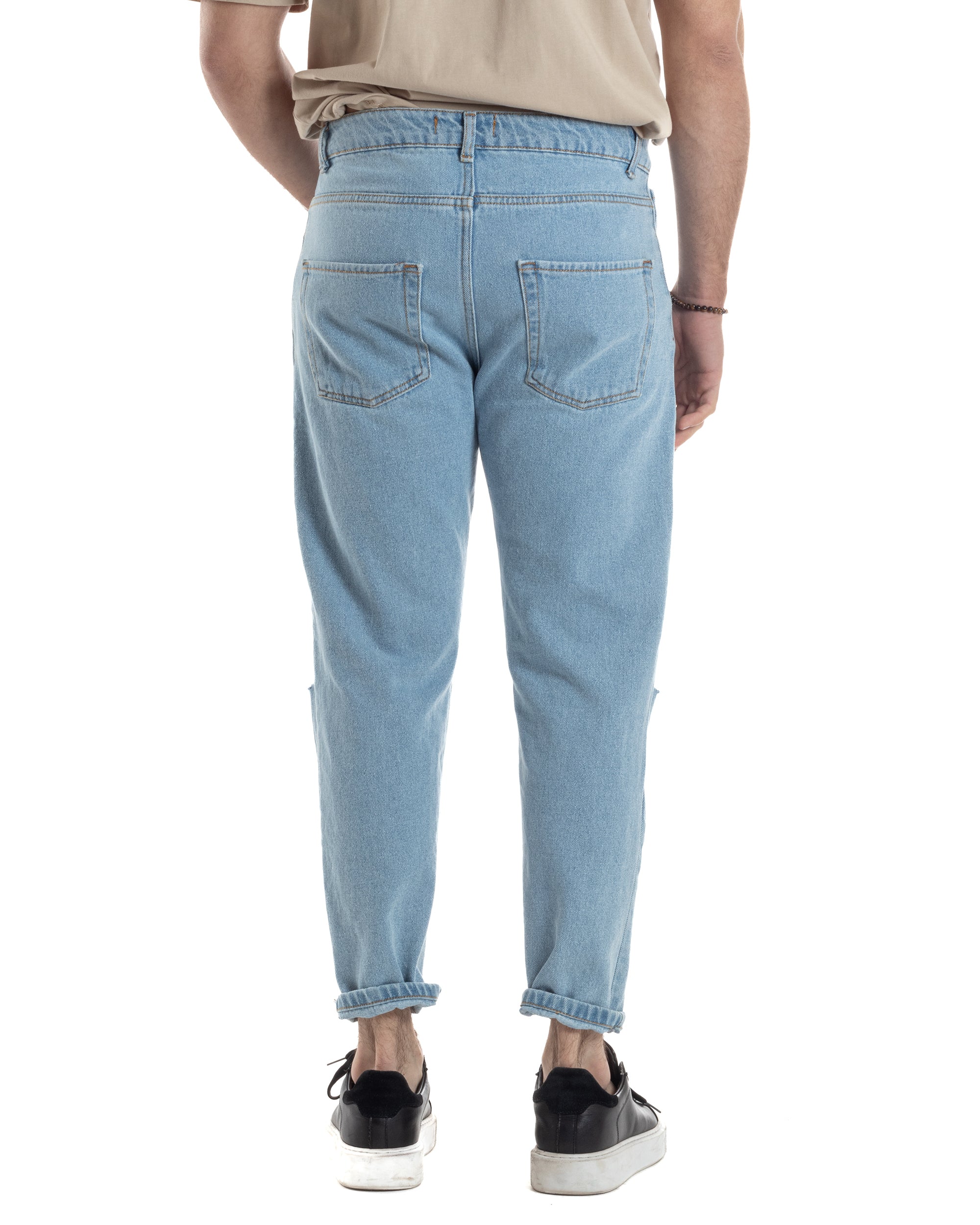 Jeans Uomo Pantaloni Cinque Tasche Regular Fit Basic Con Rotture Taglio Al Ginocchio Casual Denim GIOSAL-JS1100A