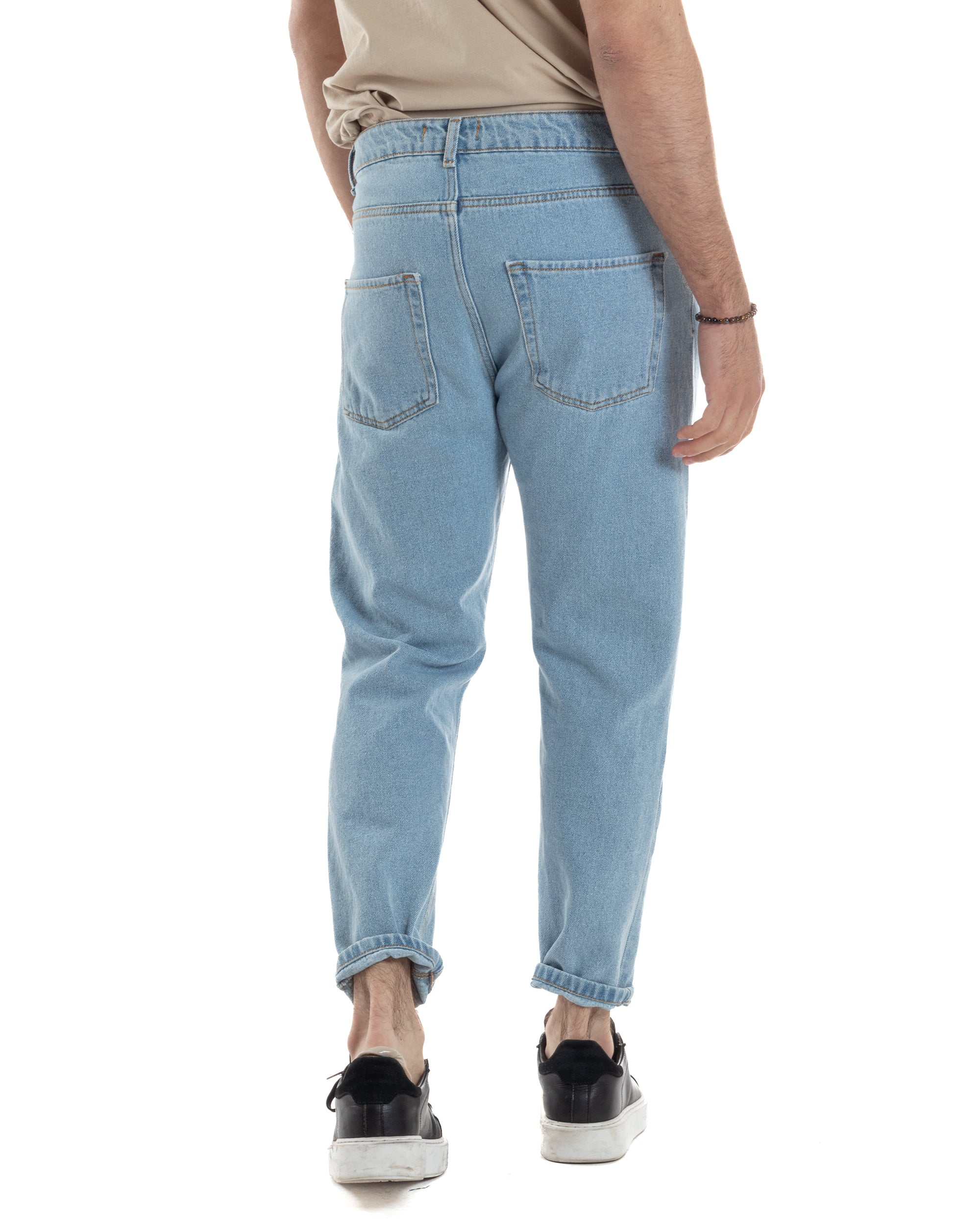 Jeans Uomo Pantaloni Cinque Tasche Regular Fit Basic Con Rotture Taglio Al Ginocchio Casual Denim GIOSAL-JS1100A