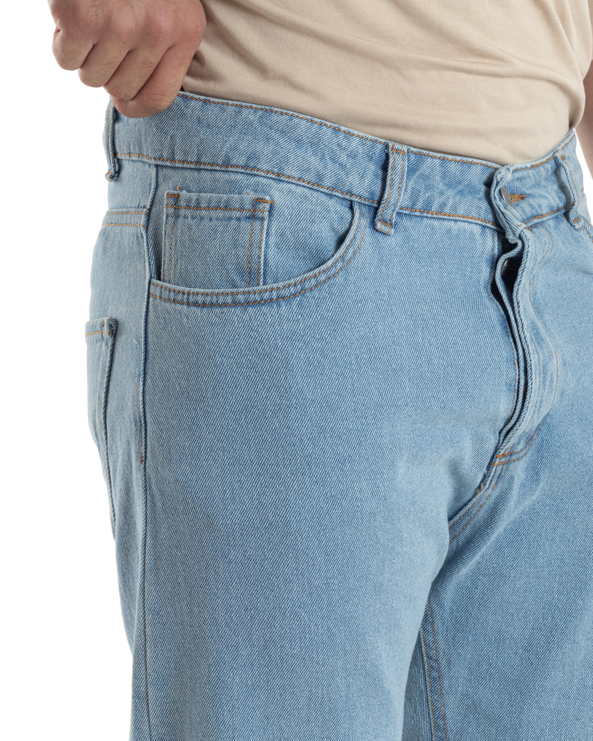 Jeans Uomo Pantaloni Cinque Tasche Regular Fit Basic Con Rotture Taglio Al Ginocchio Casual Denim GIOSAL-JS1100A