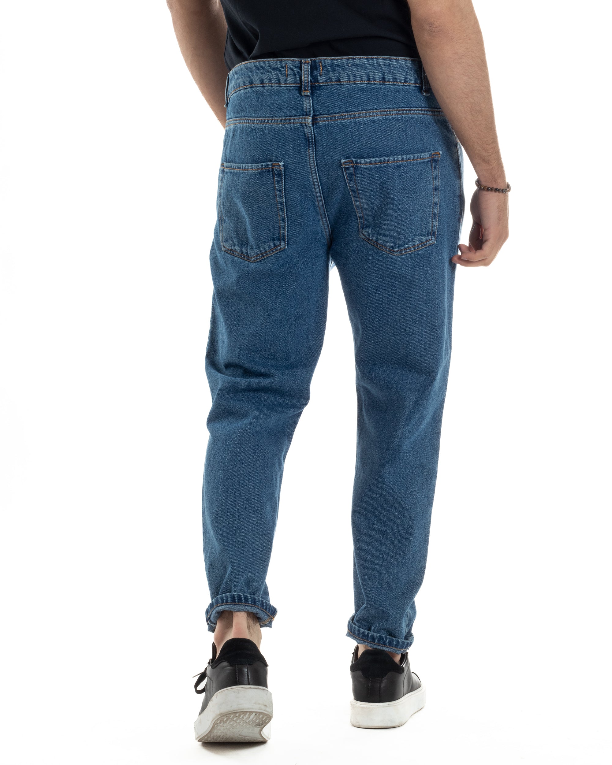 Jeans Uomo Pantaloni Cinque Tasche Regular Fit Basic Con Rotture Taglio Al Ginocchio Casual Denim Scuro GIOSAL-JS1101A