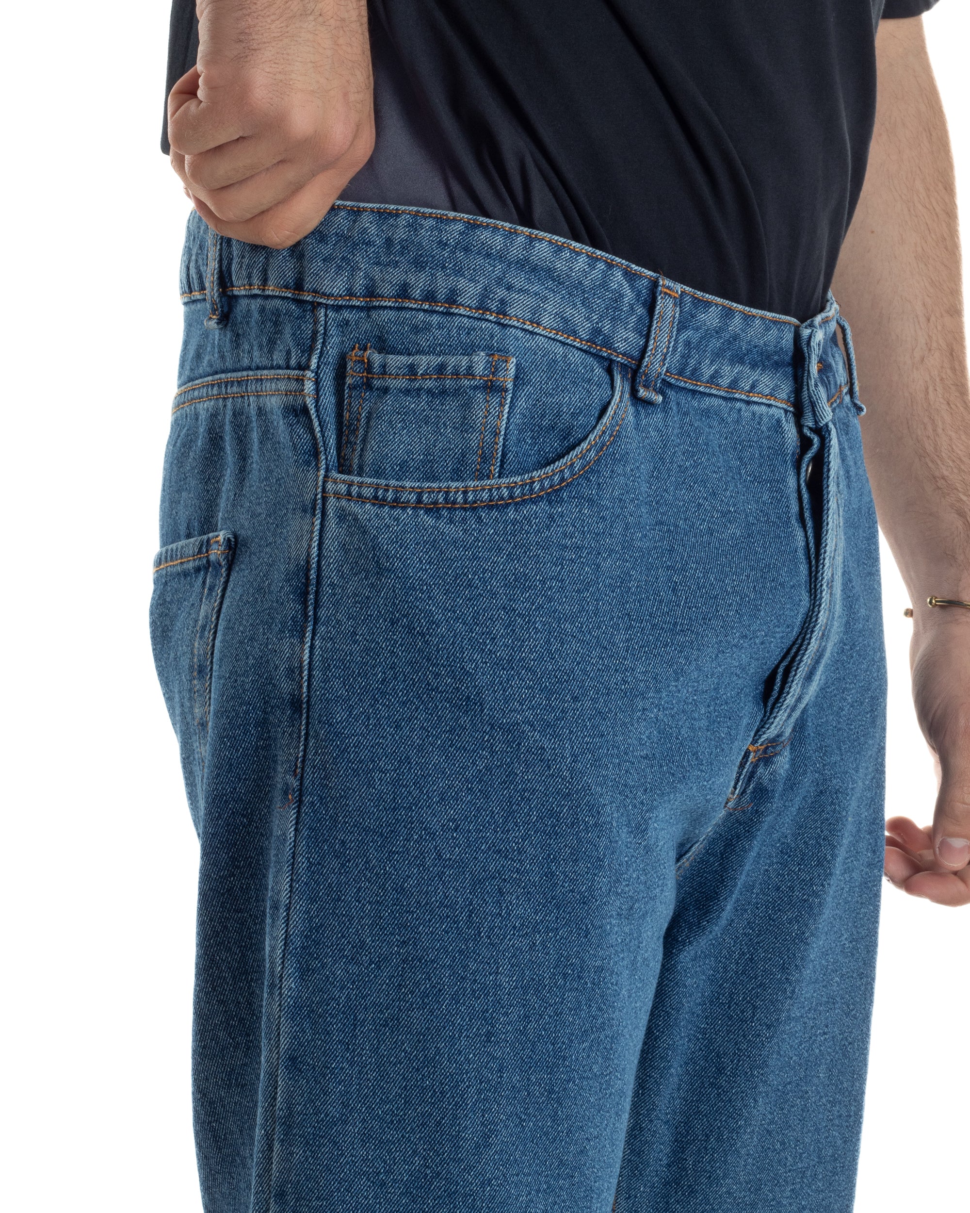 Jeans Uomo Pantaloni Cinque Tasche Regular Fit Basic Con Rotture Taglio Al Ginocchio Casual Denim Scuro GIOSAL-JS1101A