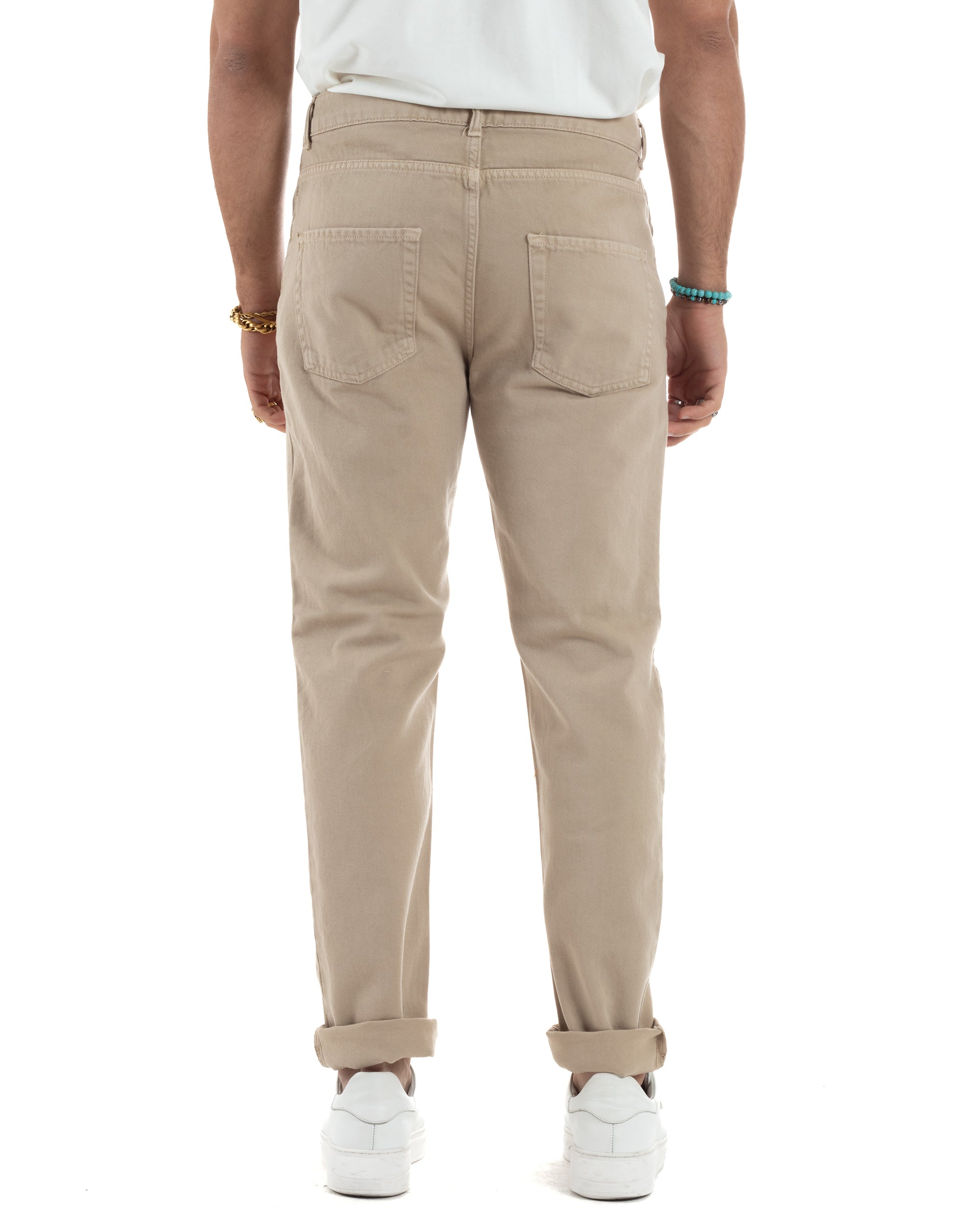 Jeans Uomo Loose Fit Pantaloni Con Rotture Casual Basic Beige JS1107A
