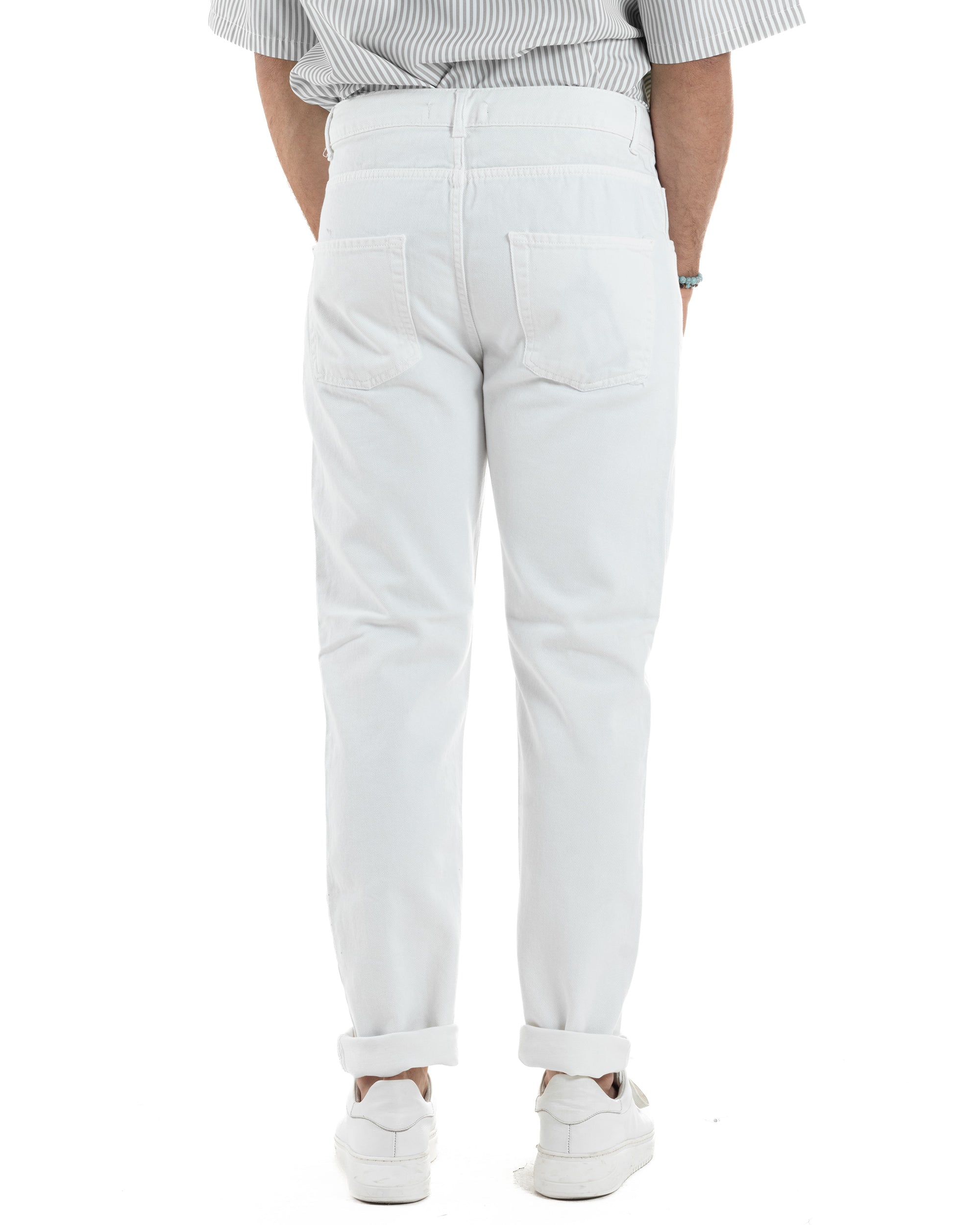 Jeans Uomo Loose Fit Pantaloni Con Rotture Casual Basic Bianco JS1108A
