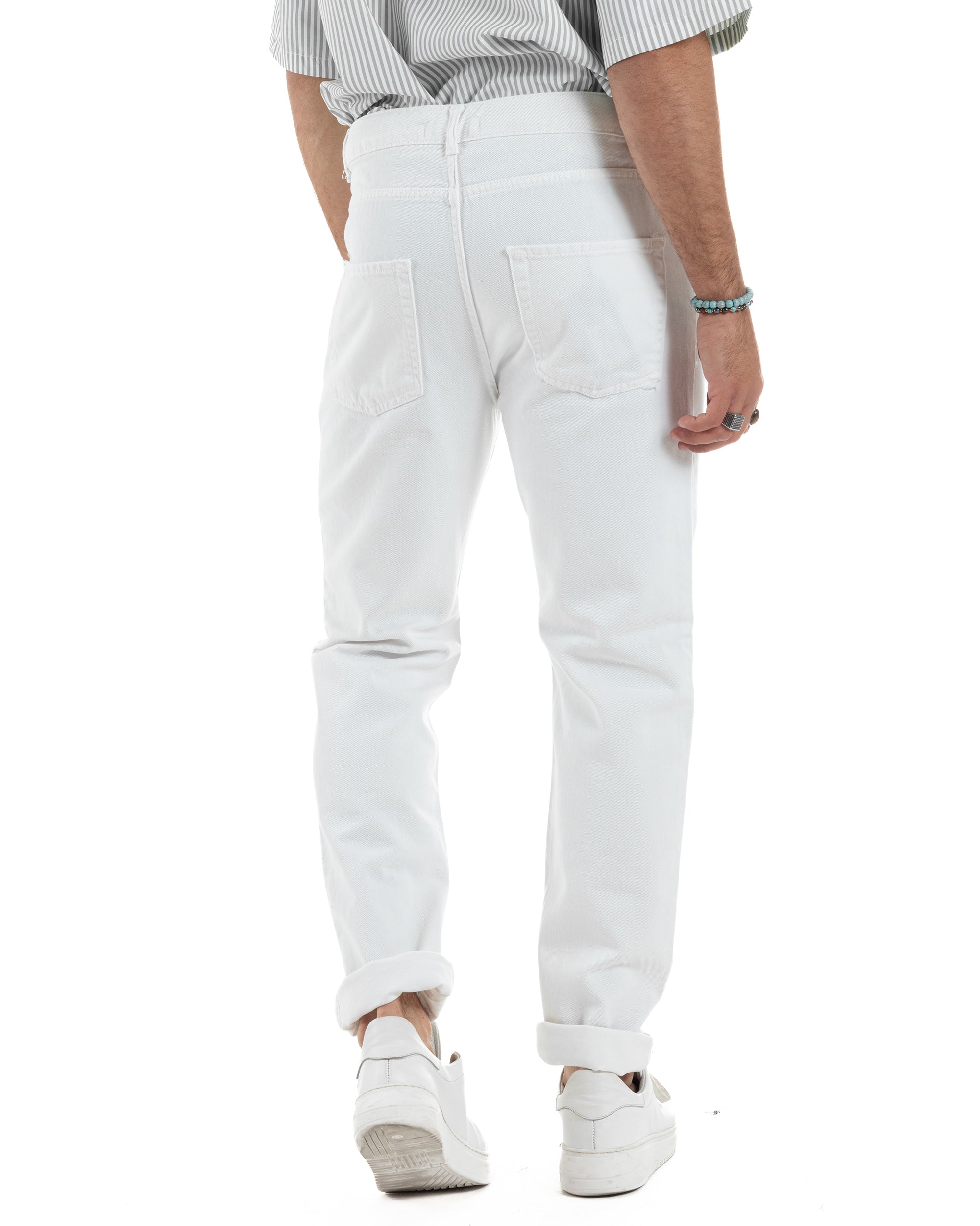 Jeans Uomo Loose Fit Pantaloni Con Rotture Casual Basic Bianco JS1108A
