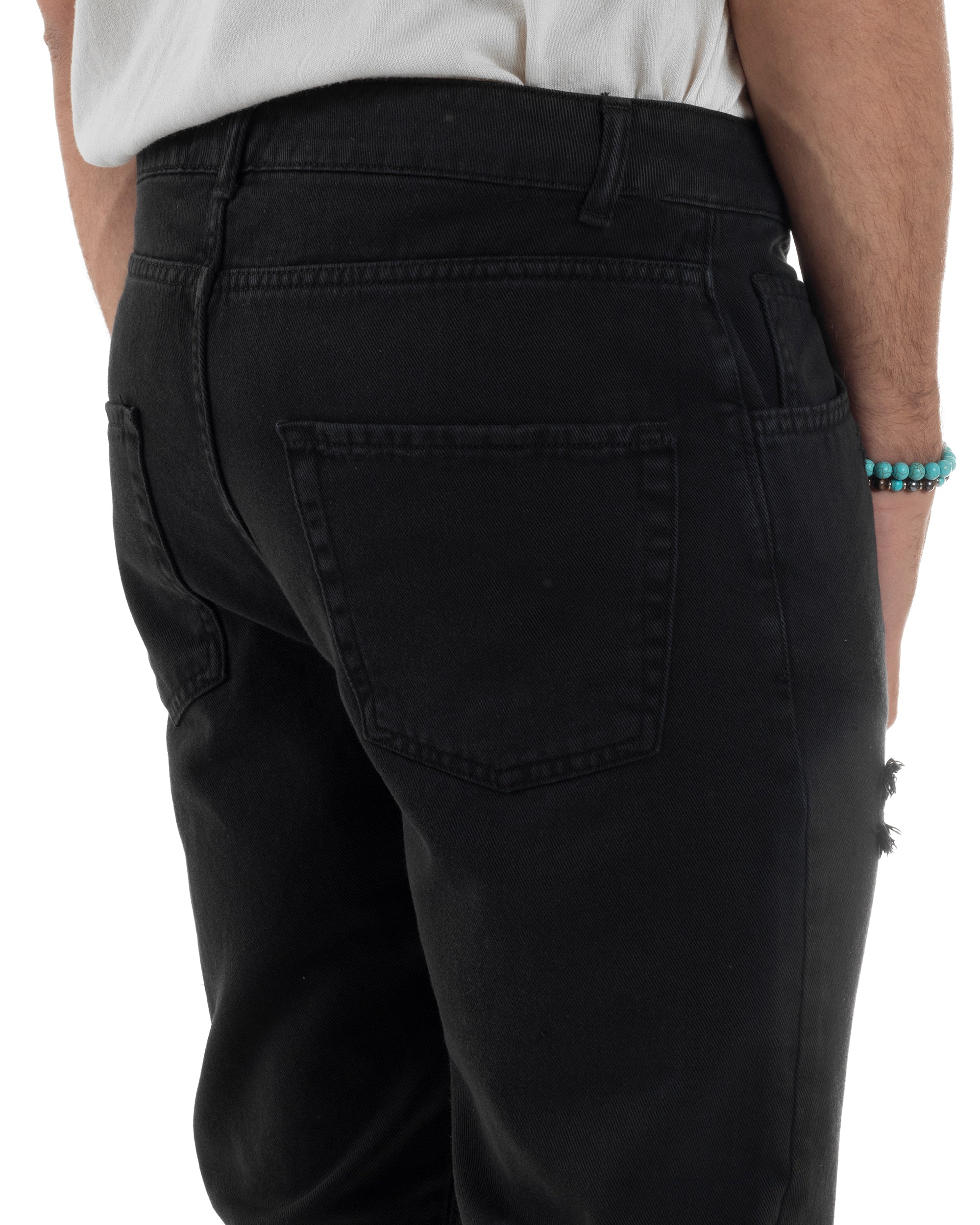 Jeans Uomo Loose Fit Pantaloni Con Rotture Casual Basic Nero JS1109A