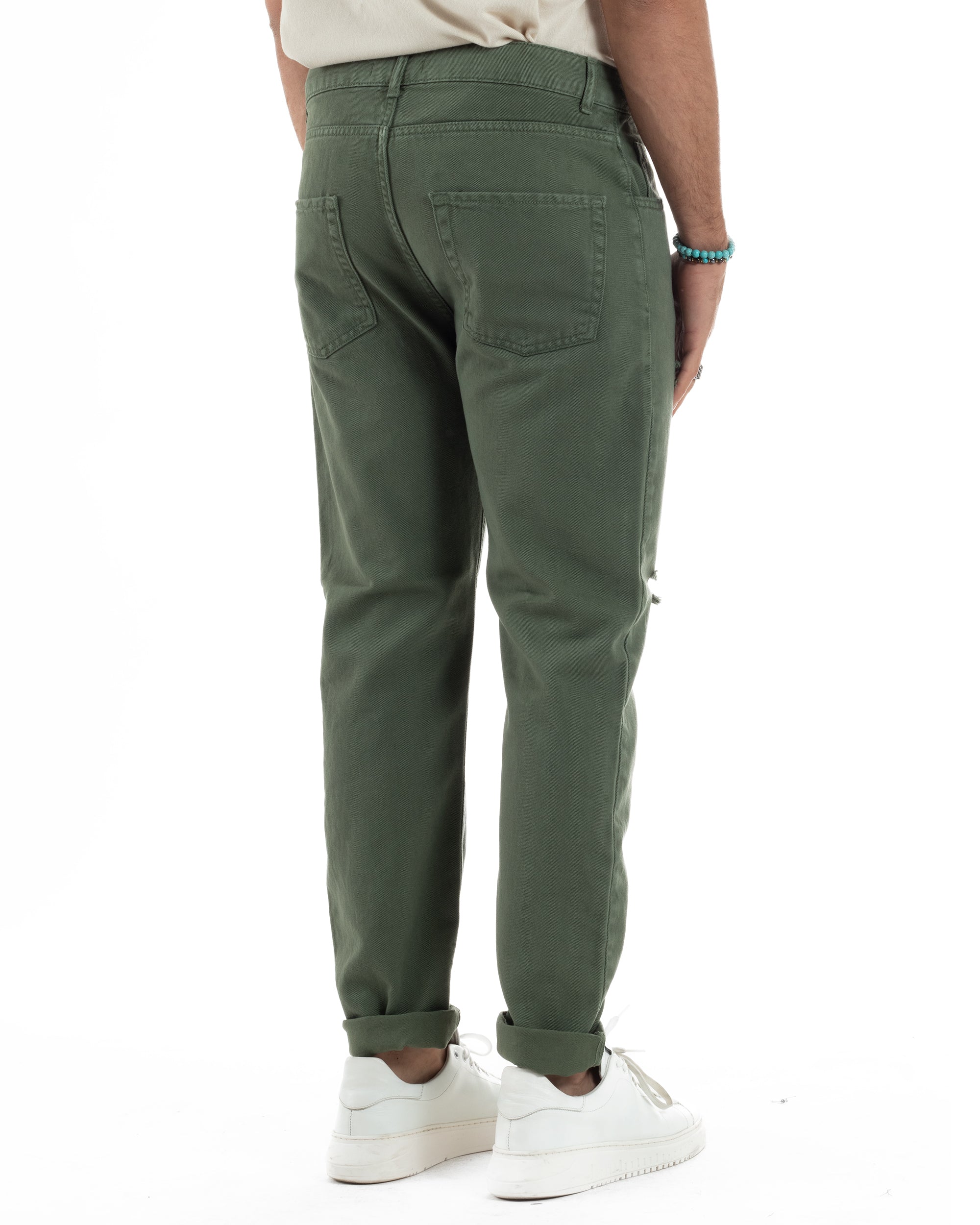 Jeans Uomo Loose Fit Pantaloni Con Rotture Casual Basic Verde JS1110A