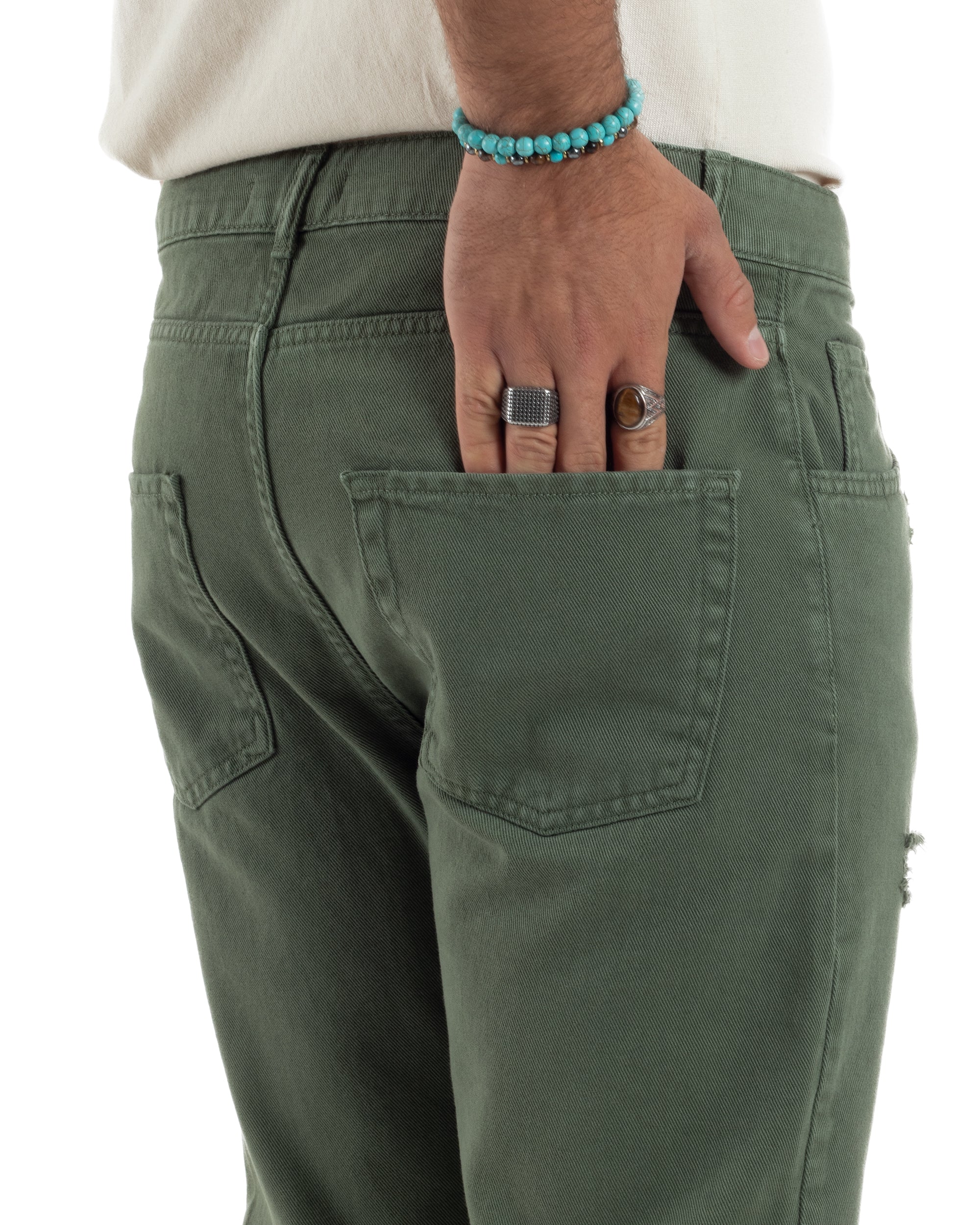 Jeans Uomo Loose Fit Pantaloni Con Rotture Casual Basic Verde JS1110A