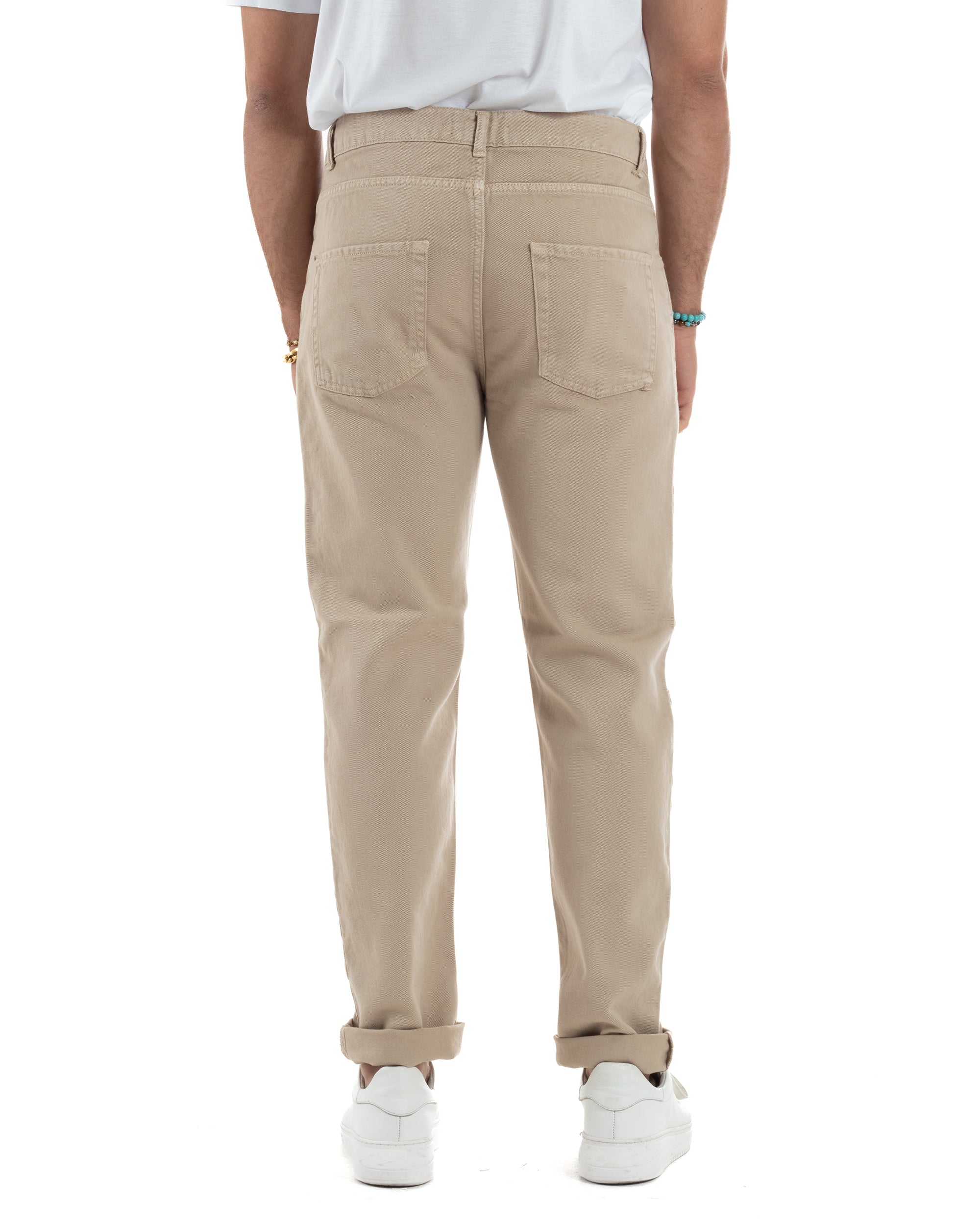 Jeans Uomo Loose Fit Pantaloni Cotone Casual Basic Beige JS1113A