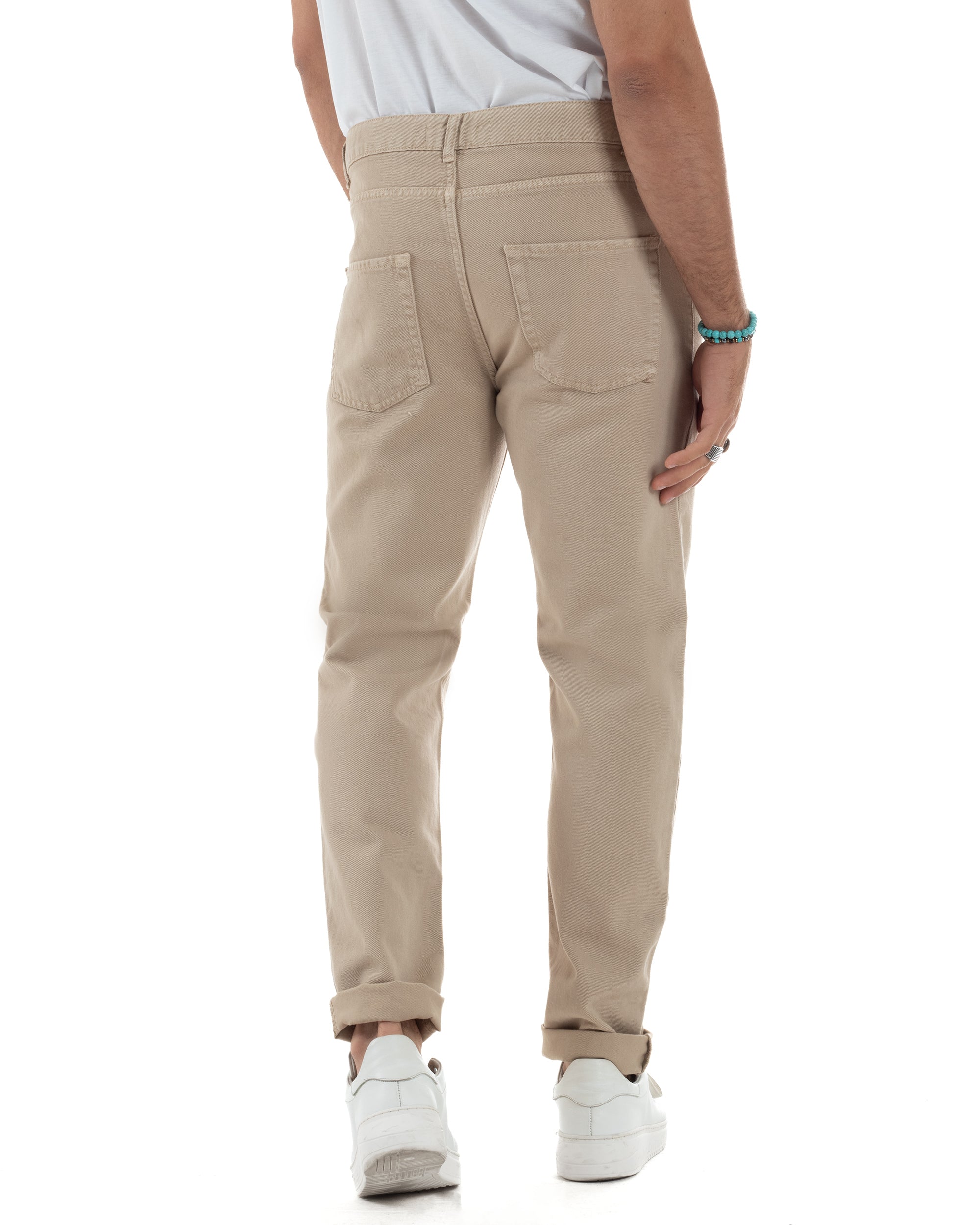 Jeans Uomo Loose Fit Pantaloni Cotone Casual Basic Beige JS1113A