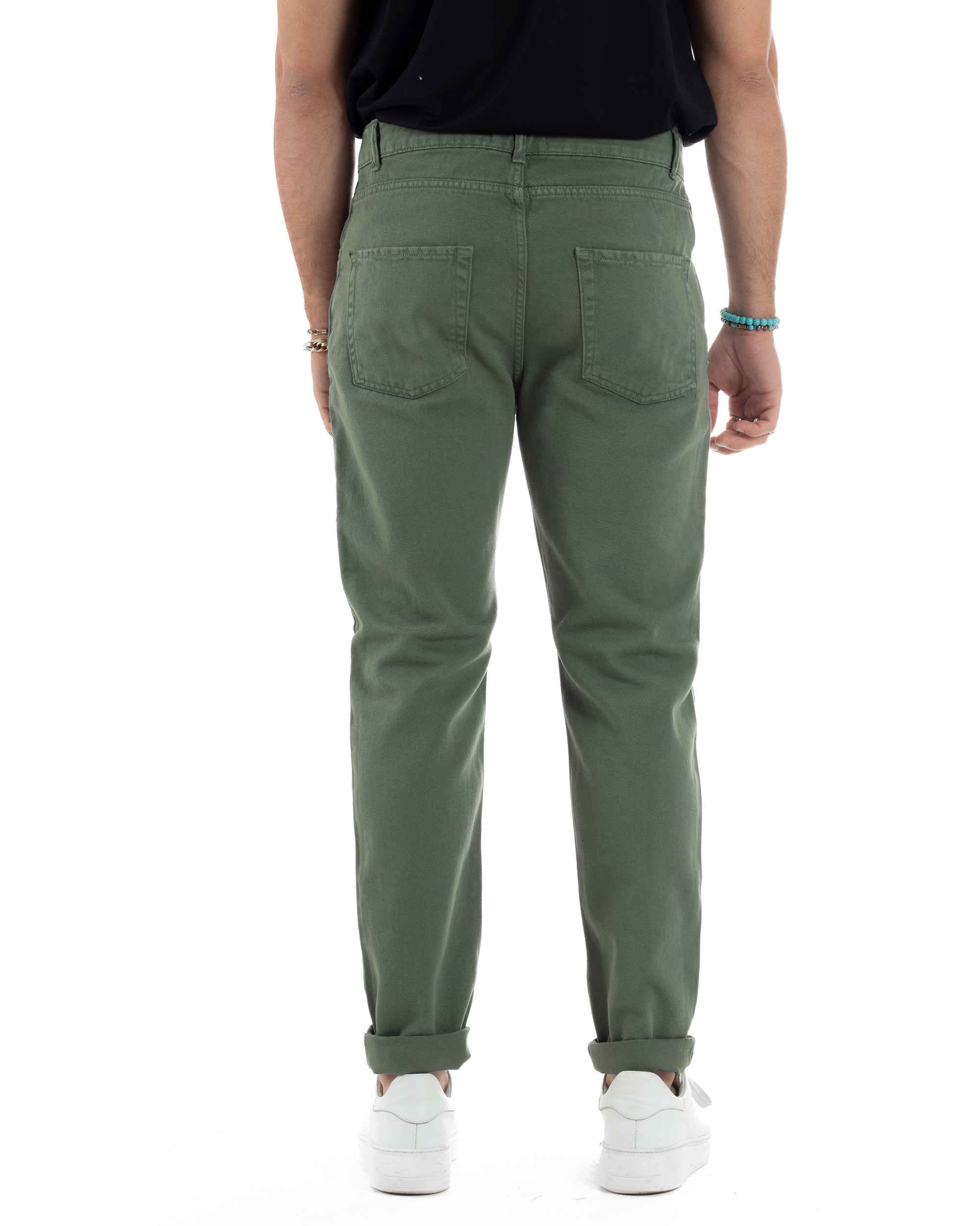 Jeans Uomo Loose Fit Pantaloni Cotone Casual Basic Verde JS1114A