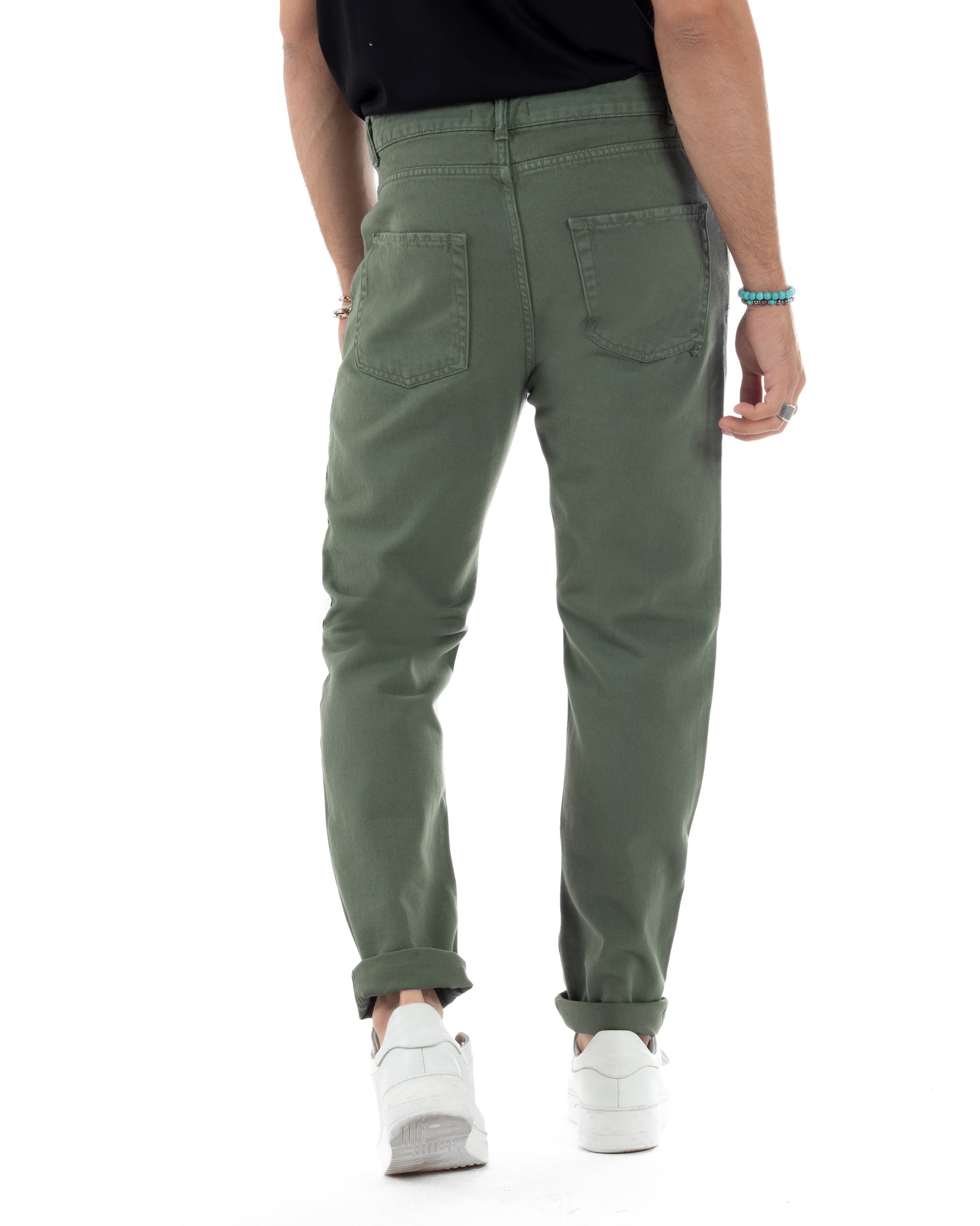 Jeans Uomo Loose Fit Pantaloni Cotone Casual Basic Verde JS1114A