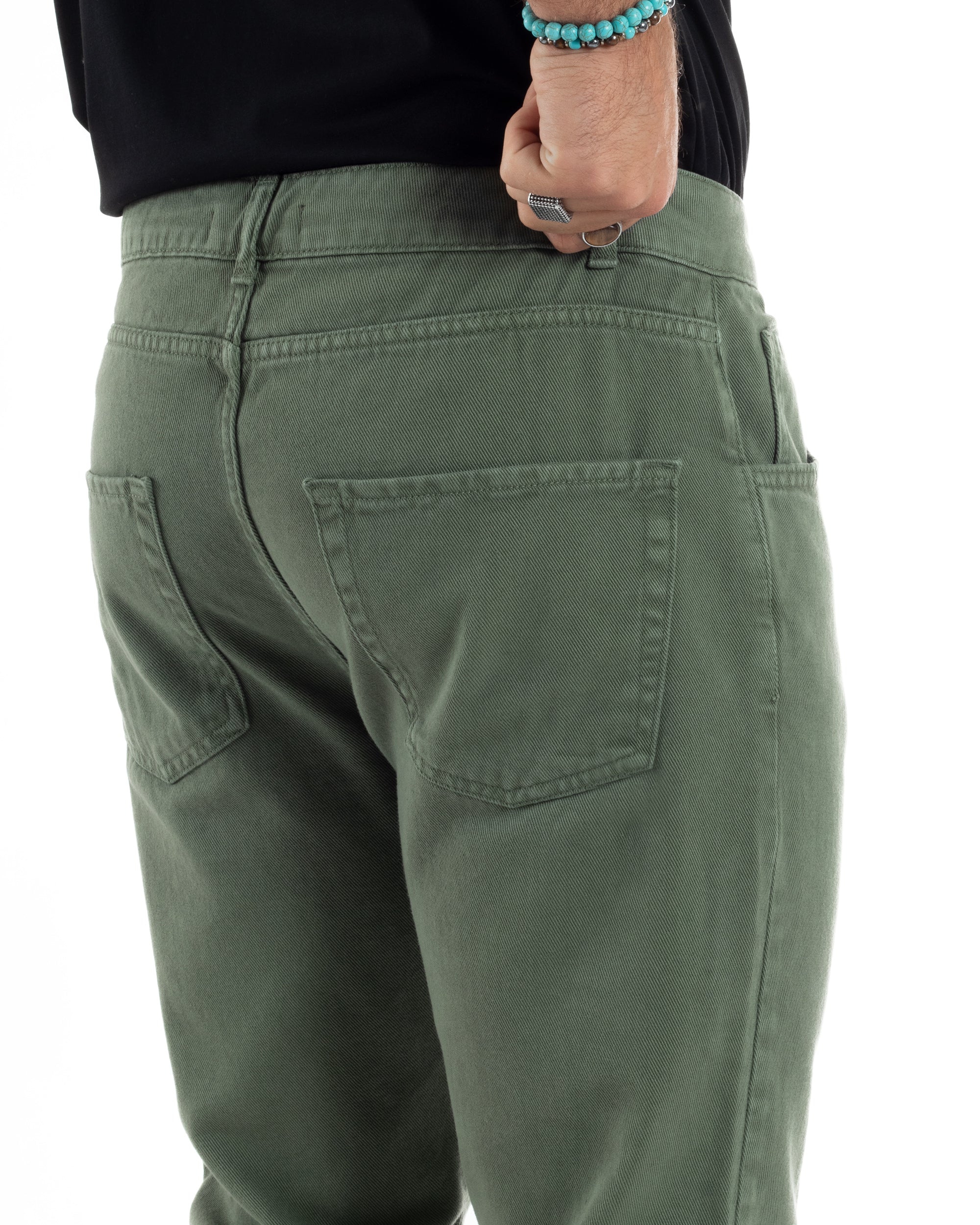 Jeans Uomo Loose Fit Pantaloni Cotone Casual Basic Verde JS1114A