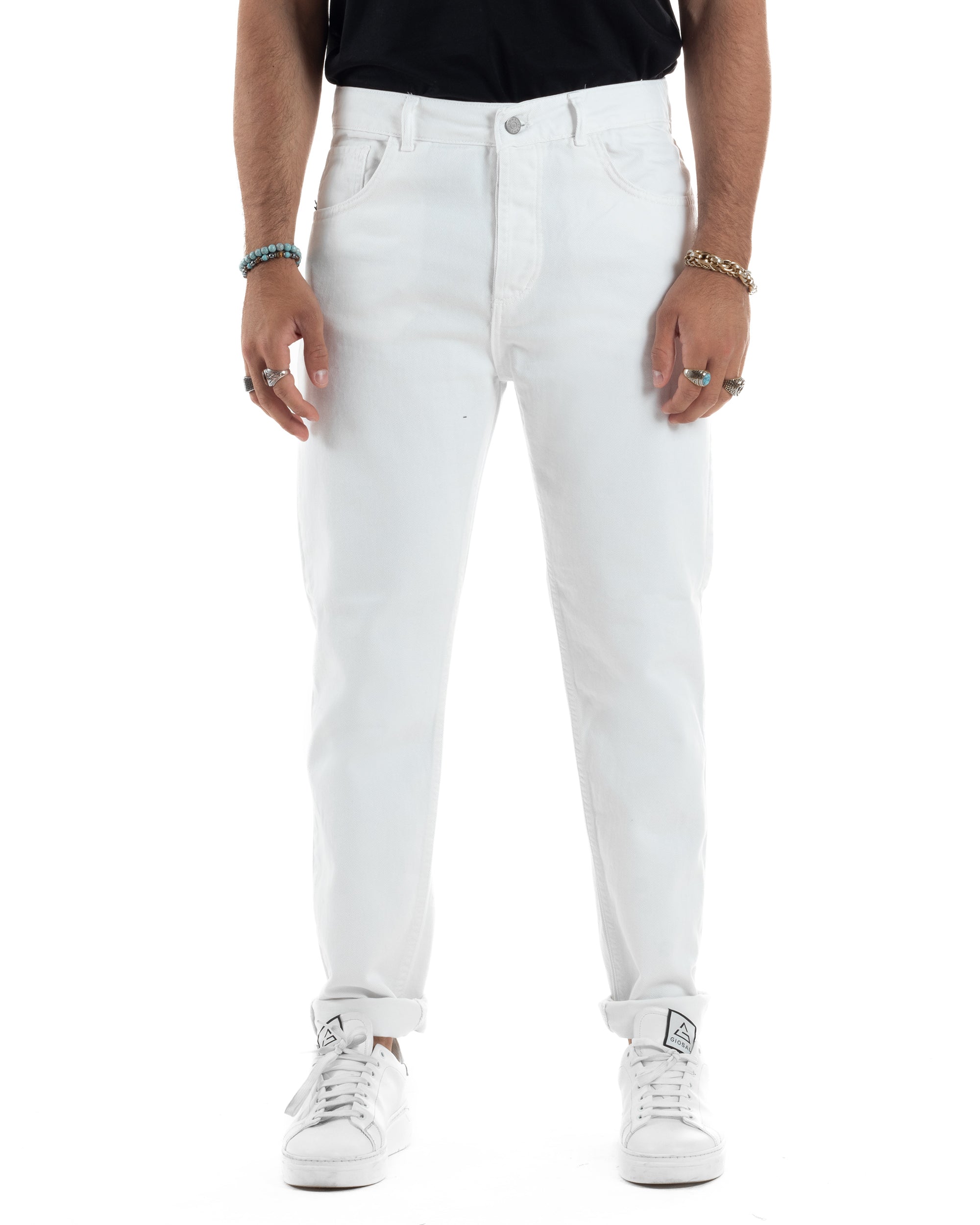 Jeans Uomo Loose Fit Pantaloni Cotone Casual Basic Bianco JS1115A