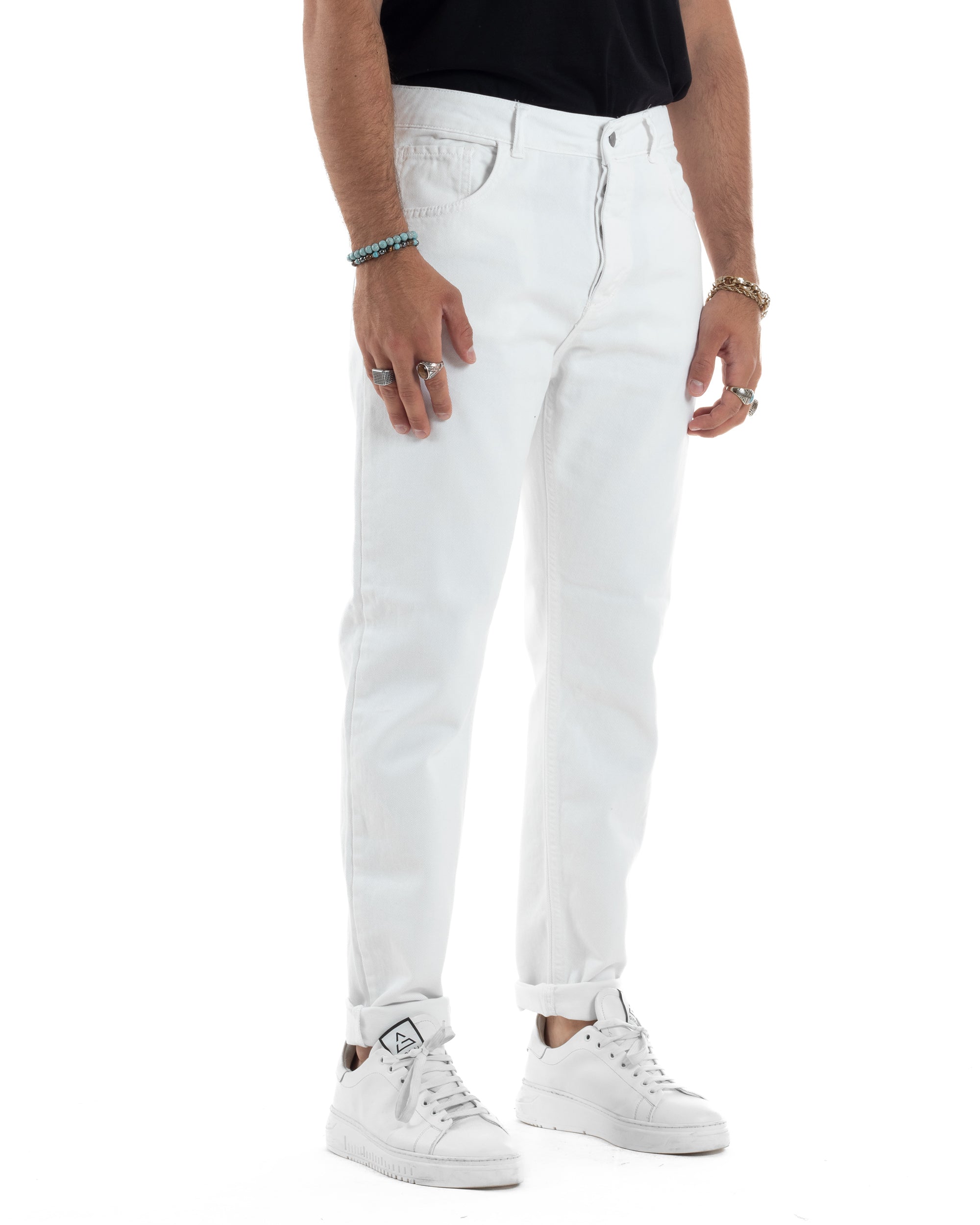 Jeans Uomo Loose Fit Pantaloni Cotone Casual Basic Bianco JS1115A