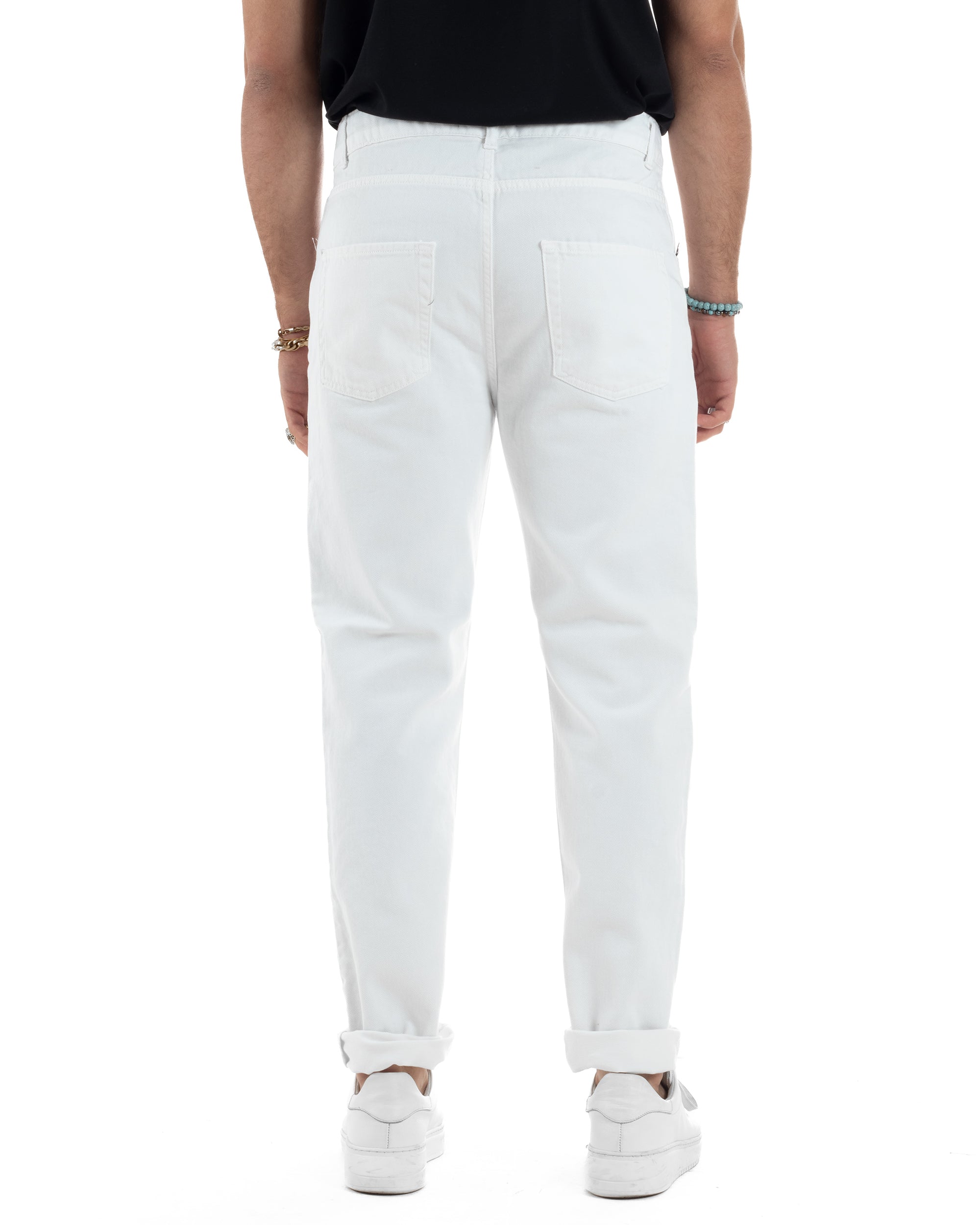 Jeans Uomo Loose Fit Pantaloni Cotone Casual Basic Bianco JS1115A