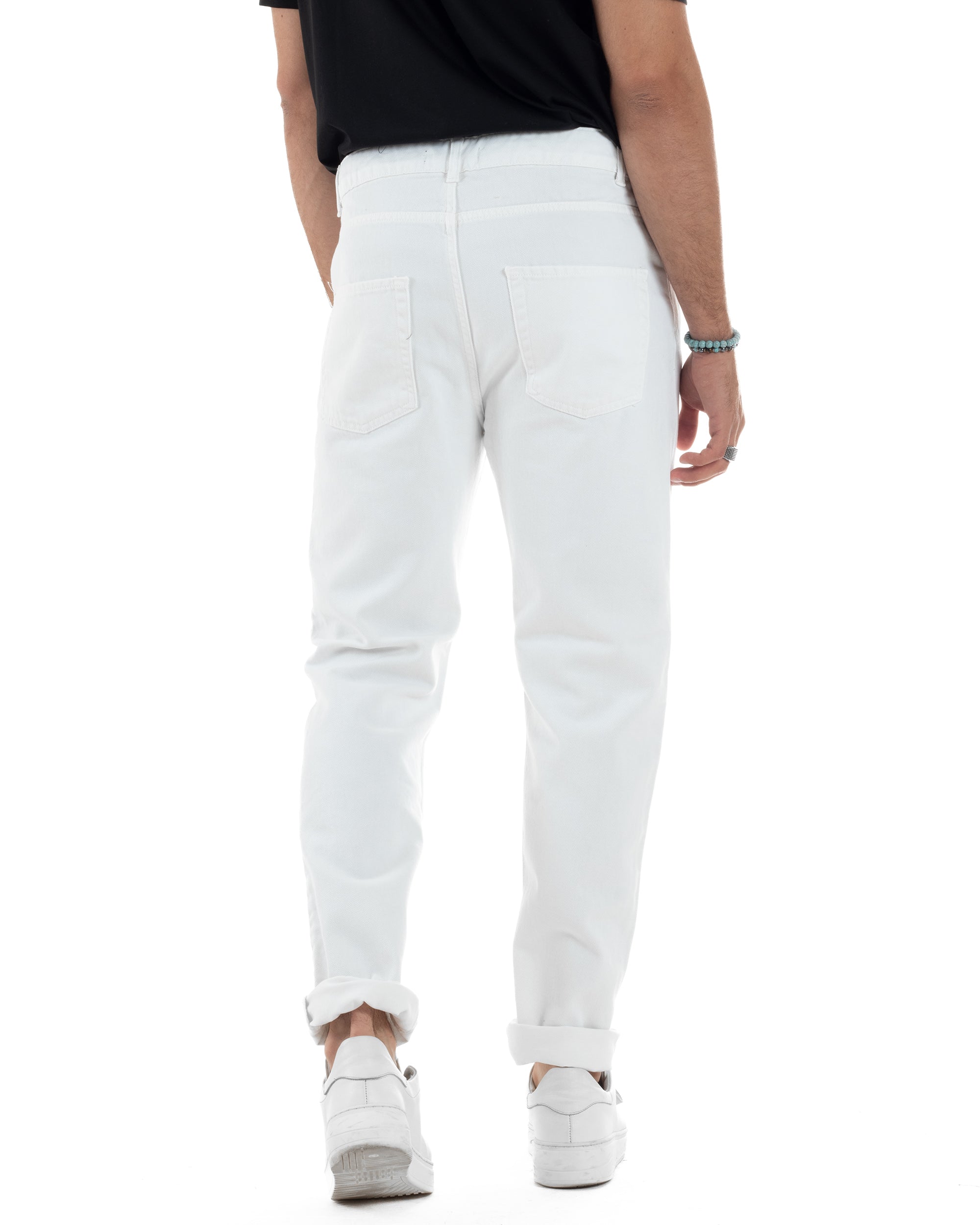 Jeans Uomo Loose Fit Pantaloni Cotone Casual Basic Bianco JS1115A