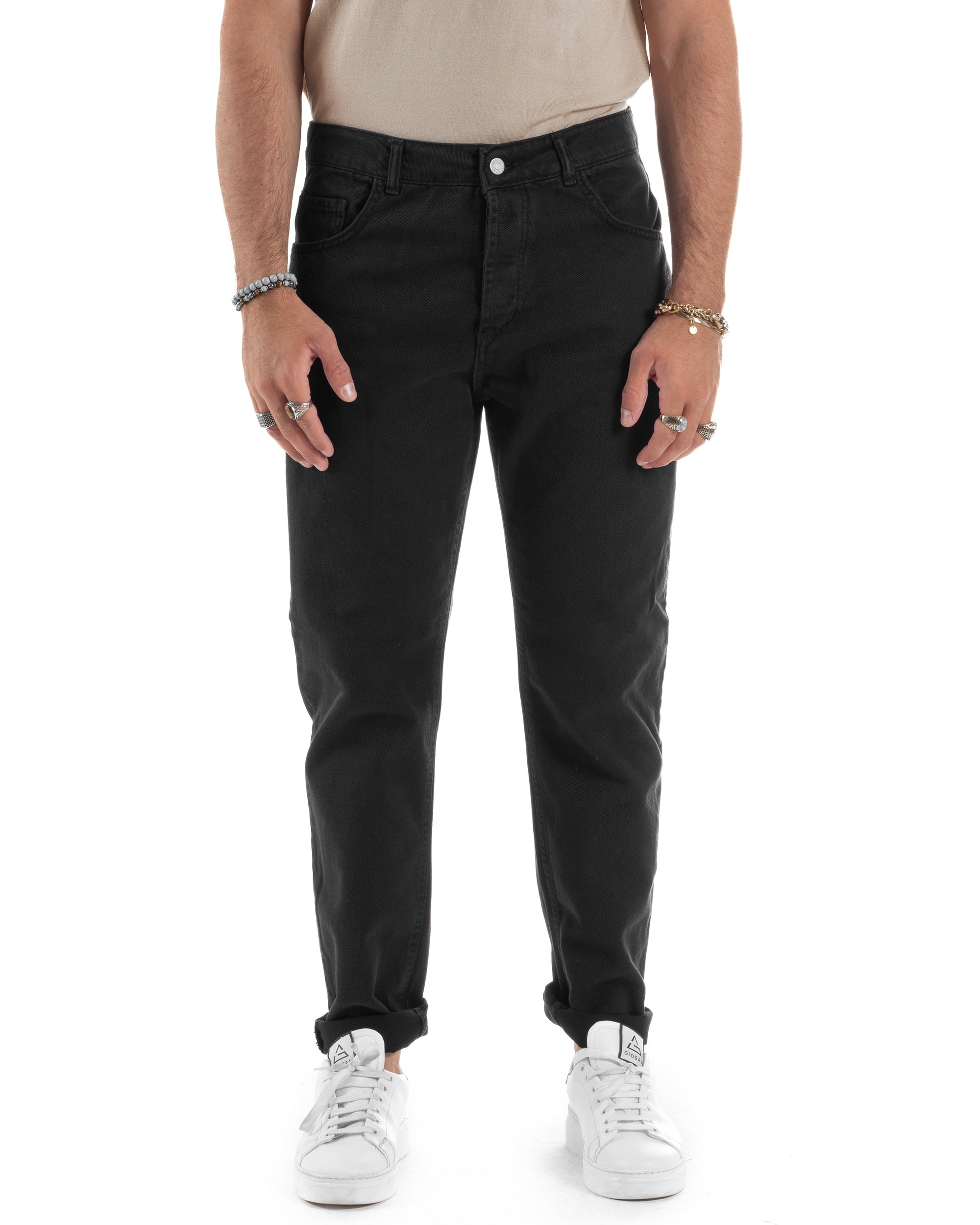 Jeans Uomo Loose Fit Pantaloni Cotone Casual Basic Nero JS1116A