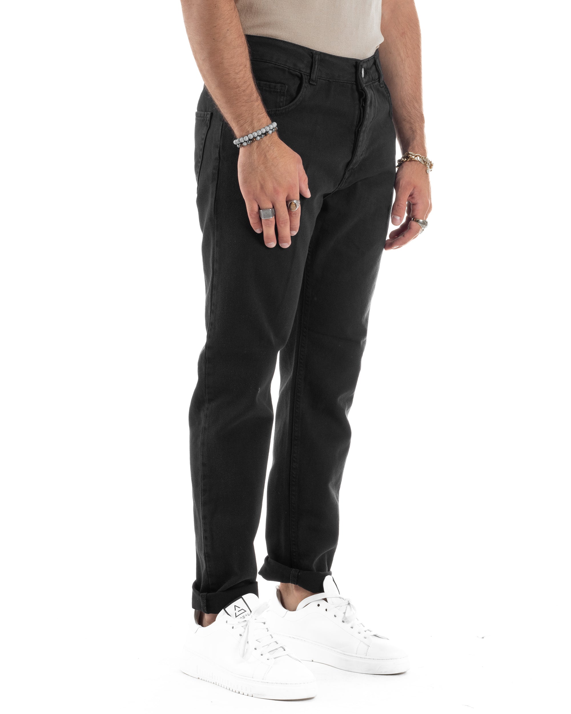 Jeans Uomo Loose Fit Pantaloni Cotone Casual Basic Nero JS1116A