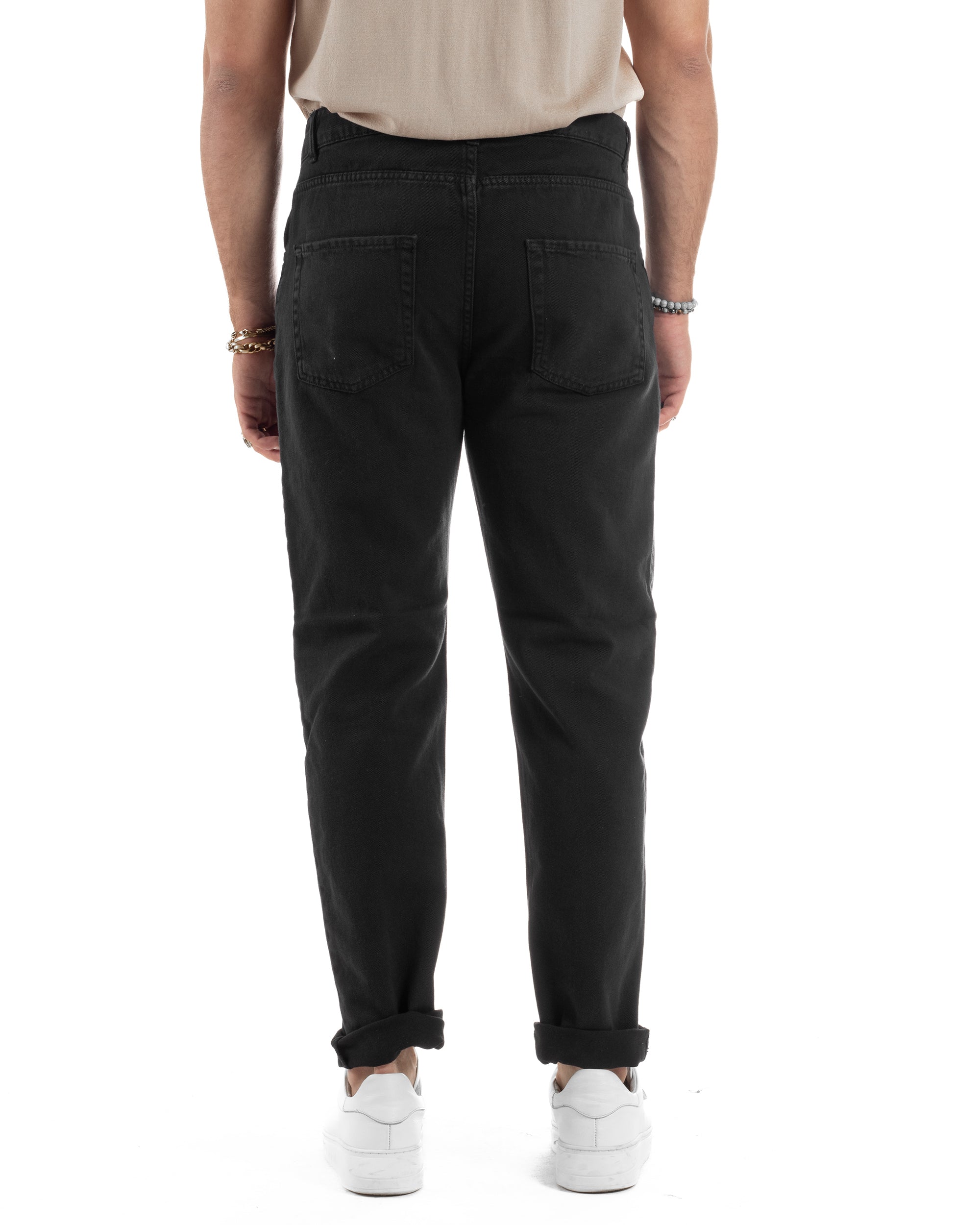 Jeans Uomo Loose Fit Pantaloni Cotone Casual Basic Nero JS1116A