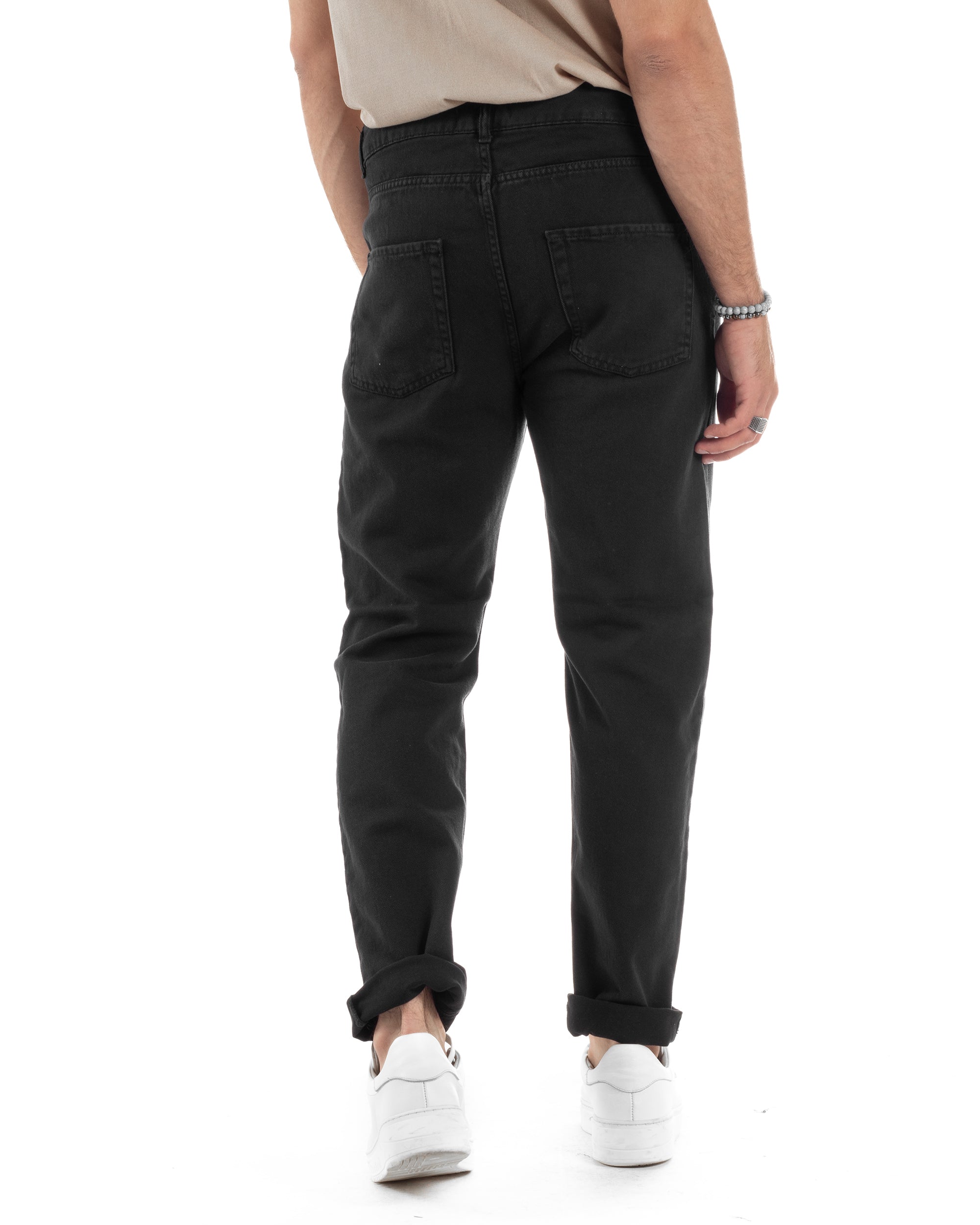 Jeans Uomo Loose Fit Pantaloni Cotone Casual Basic Nero JS1116A