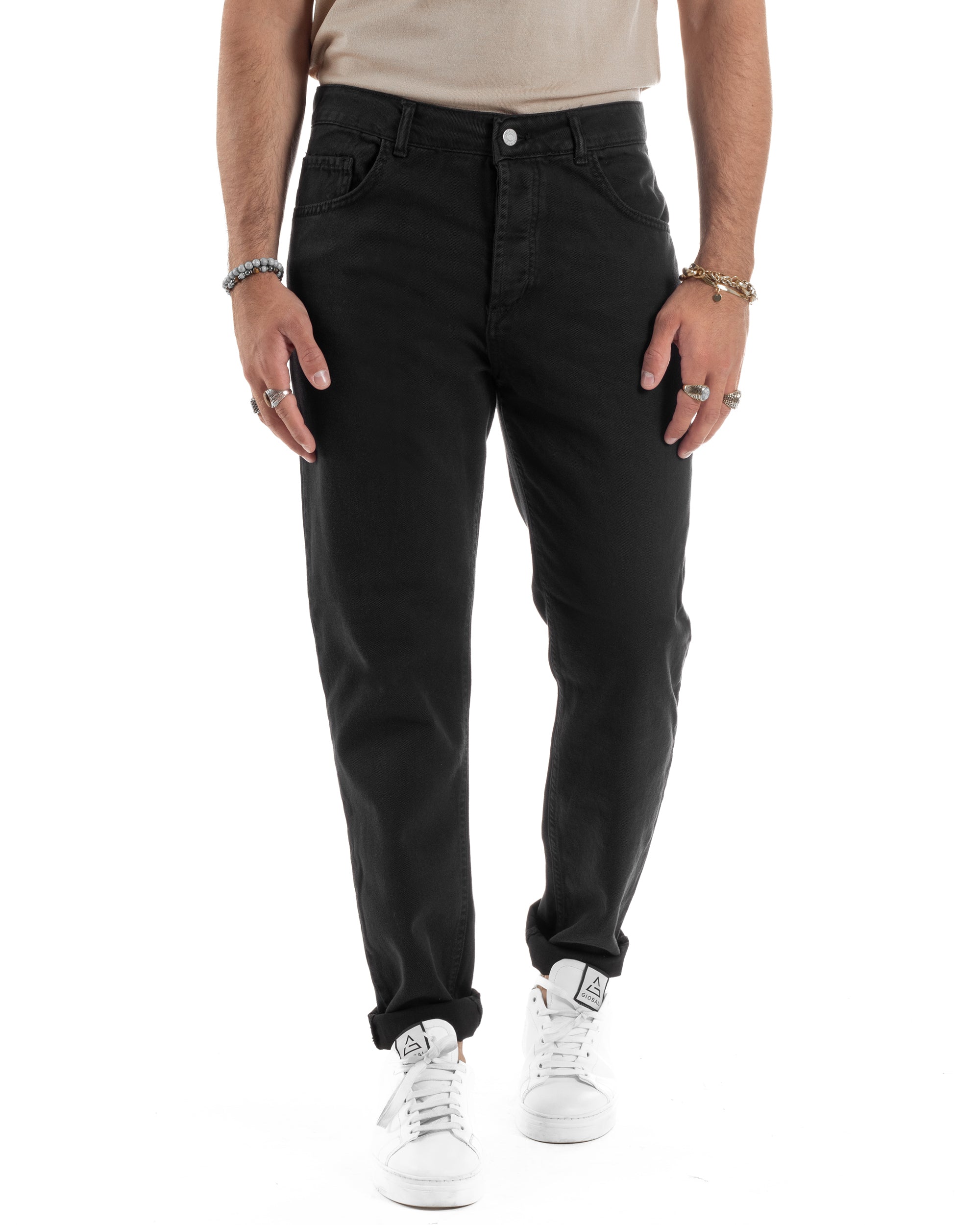 Jeans Uomo Loose Fit Pantaloni Cotone Casual Basic Nero JS1116A
