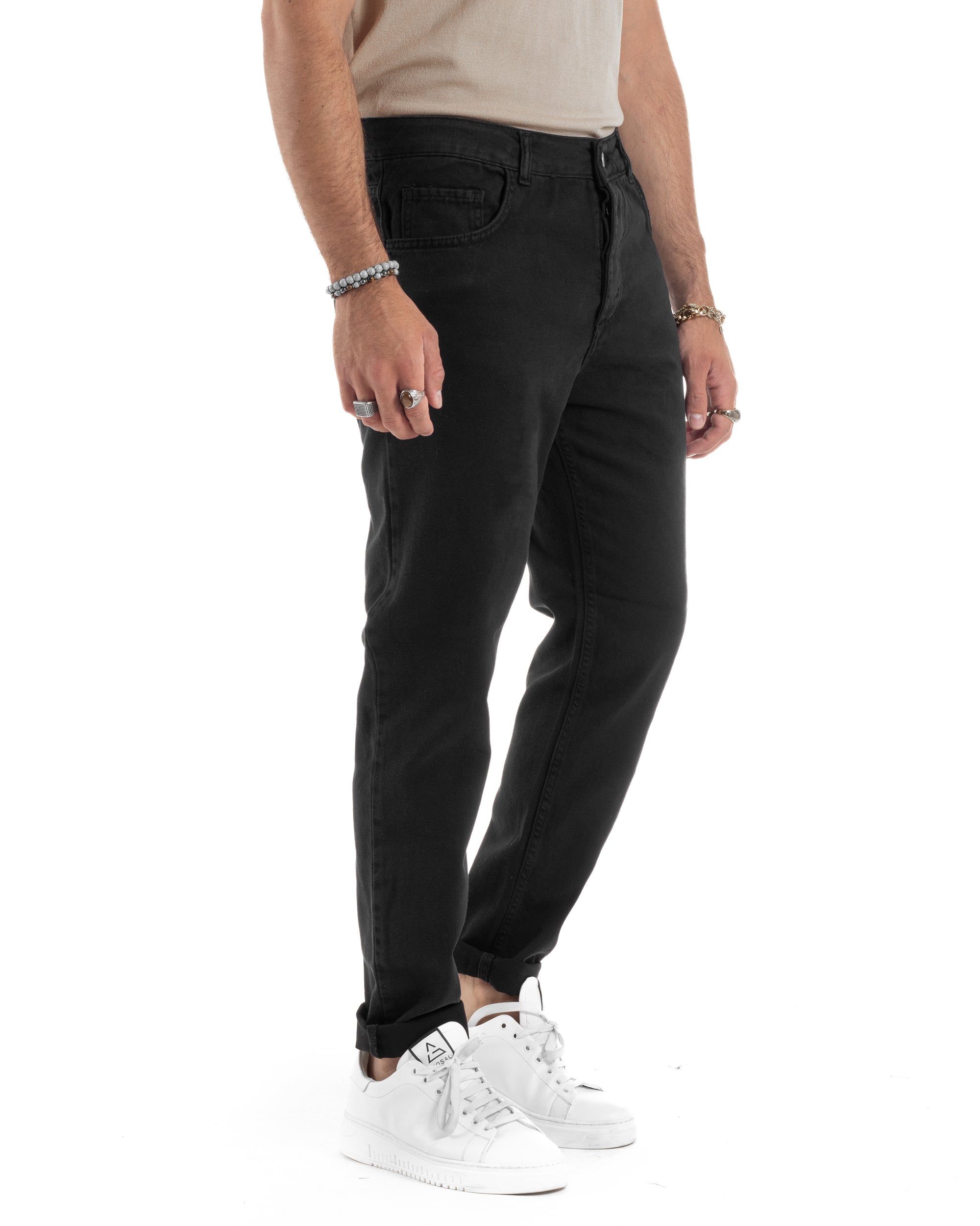 Jeans Uomo Loose Fit Pantaloni Cotone Casual Basic Nero JS1116A
