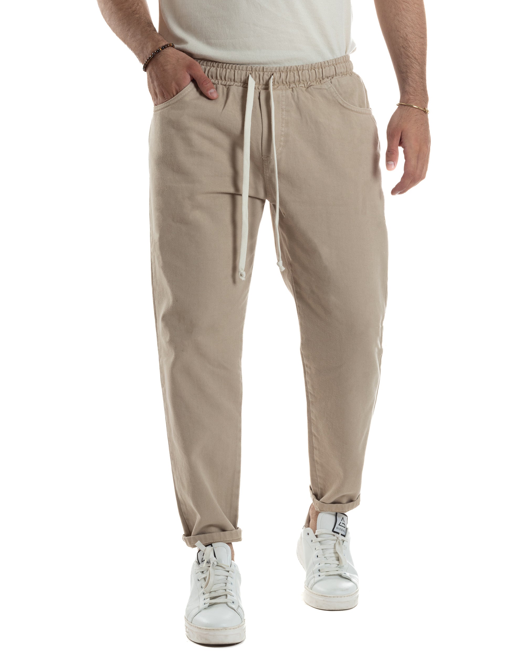 Jeans Jogger Cotone Loose Fit Basic Beige JS1117A
