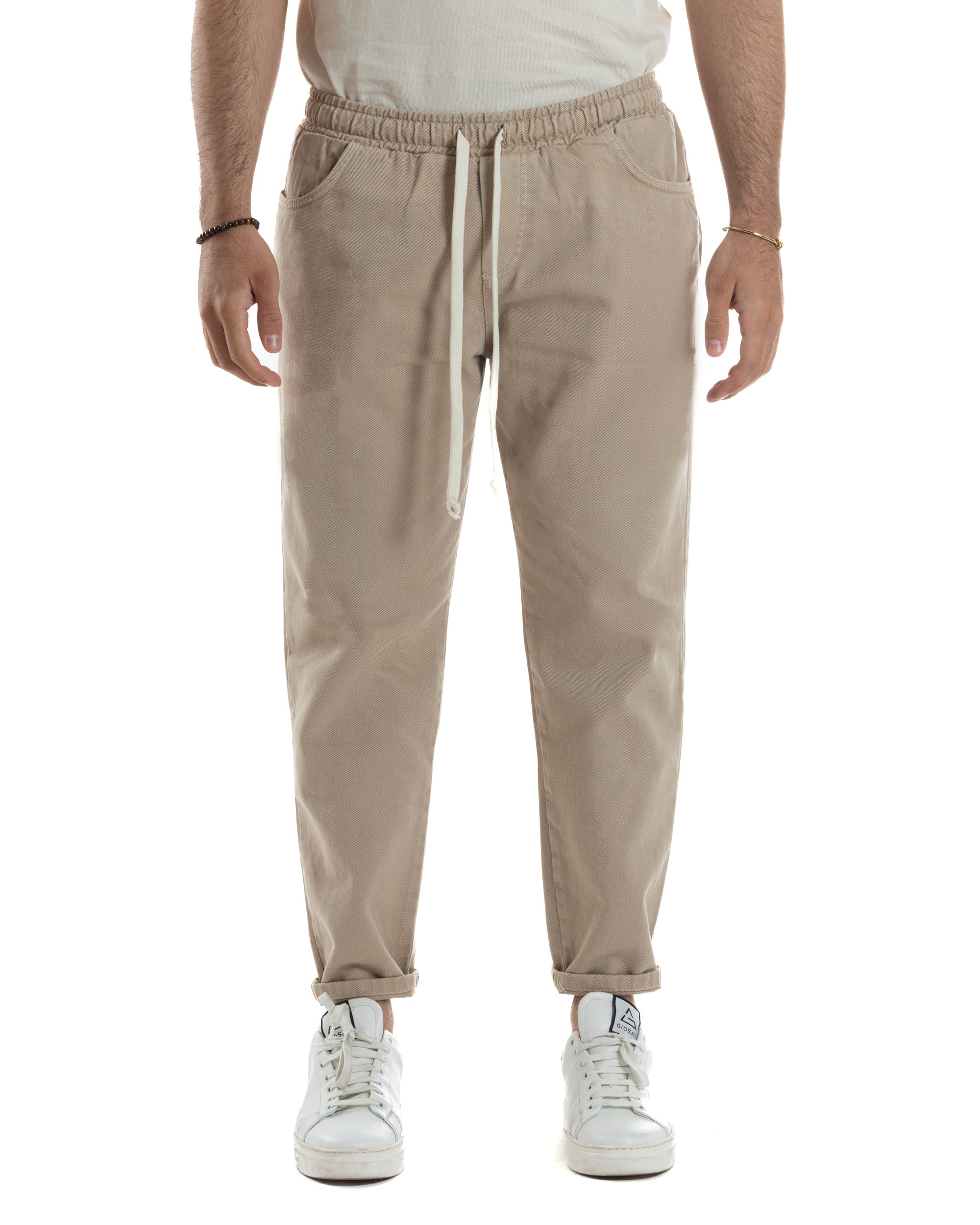 Jeans Jogger Cotone Loose Fit Basic Beige JS1117A