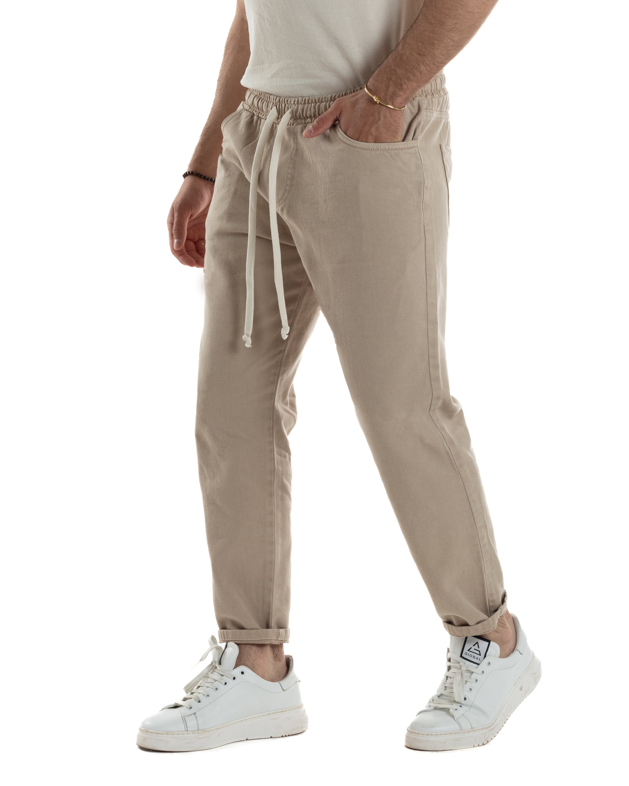 Jeans Jogger Cotone Loose Fit Basic Beige JS1117A