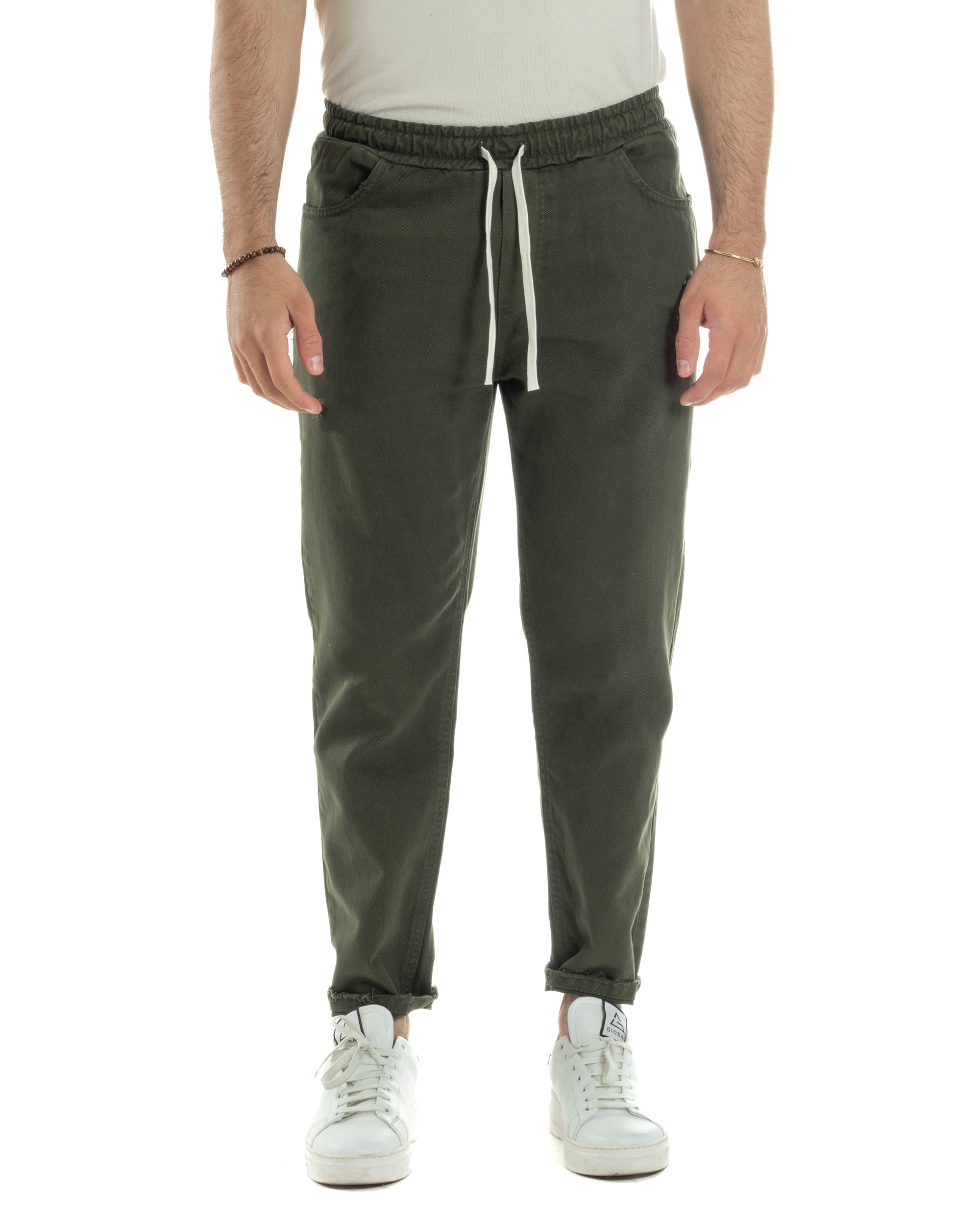 Jeans Jogger Cotone Loose Fit Basic Verde JS1118A