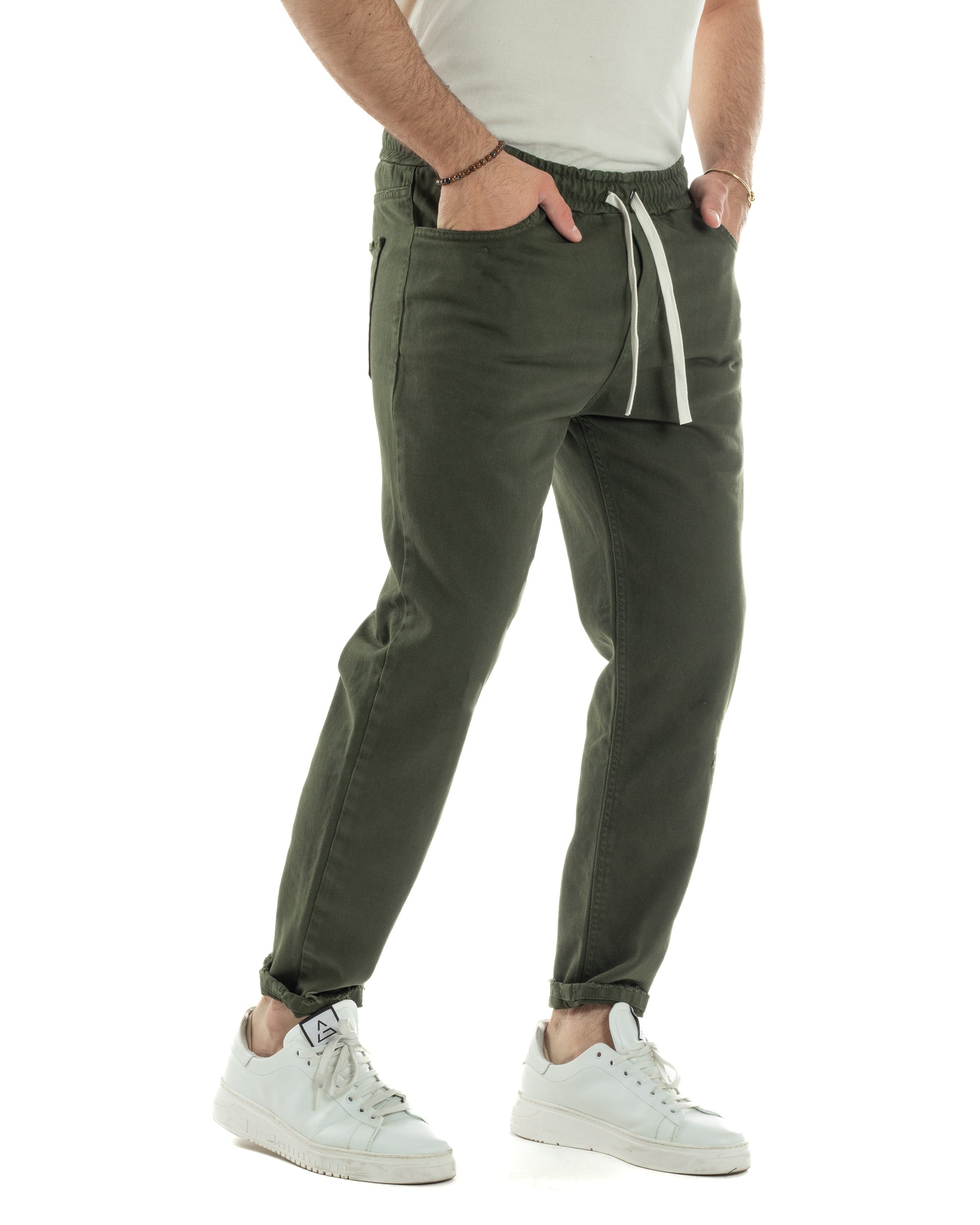 Jeans Jogger Cotone Loose Fit Basic Verde JS1118A