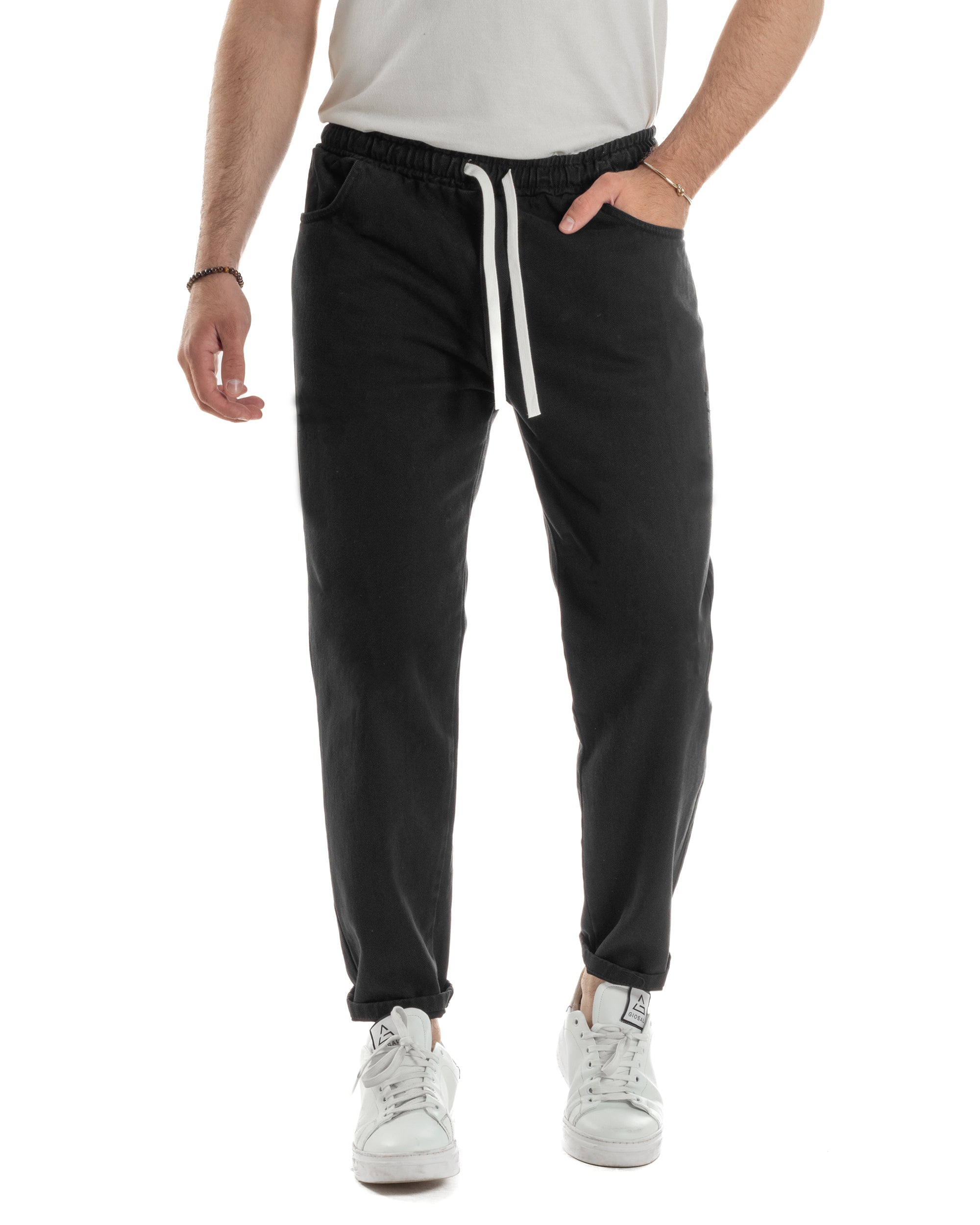 Loose Fit Basic Baumwoll-Joggingjeans Schwarz JS1119A