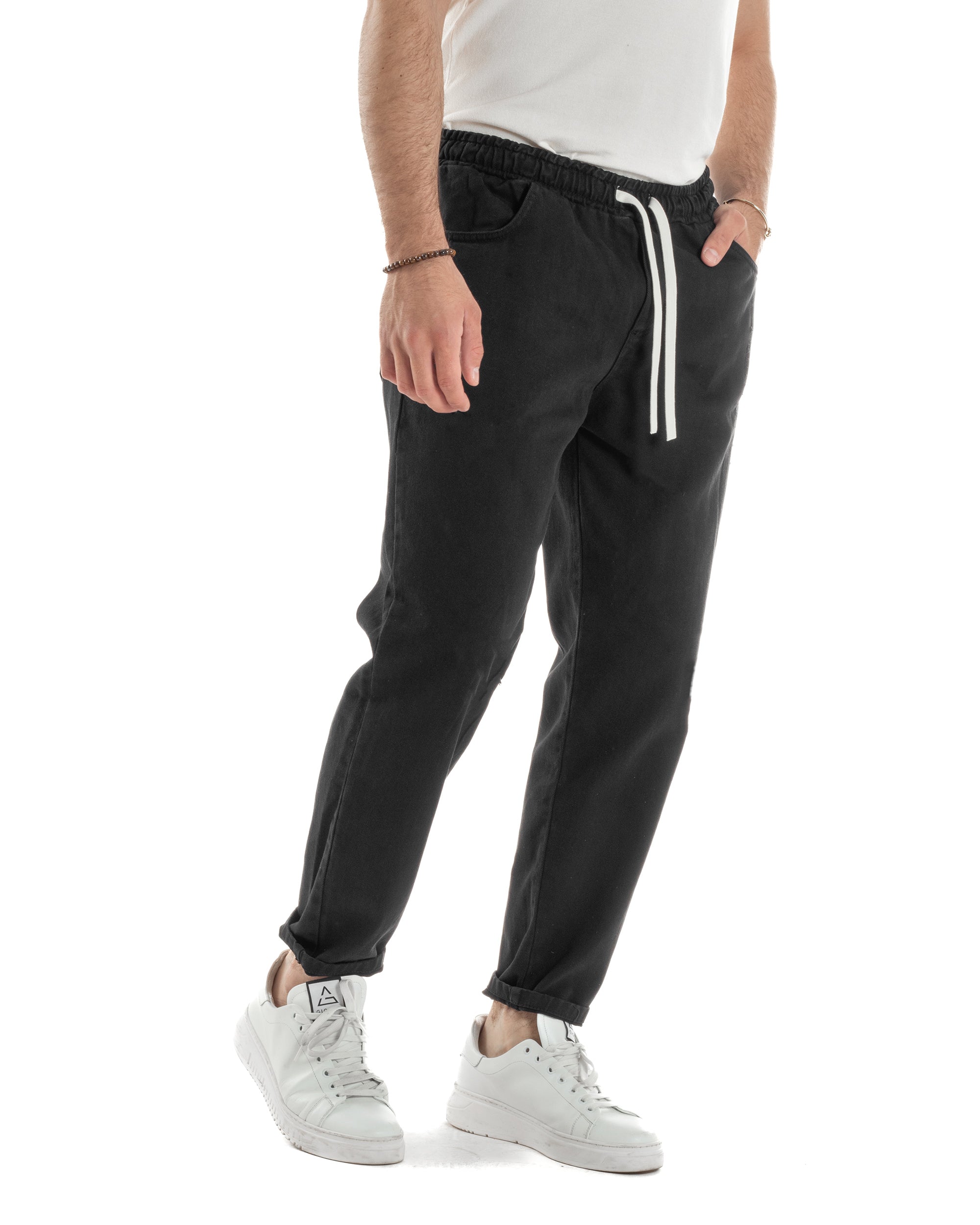 Jeans Jogger Cotone Loose Fit Basic Nero JS1119A
