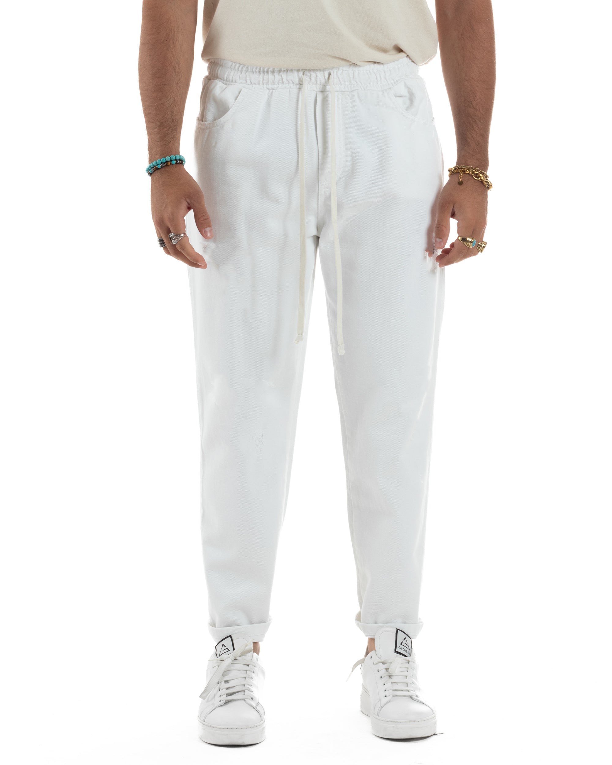 Jeans Jogger Cotone Loose Fit Basic Bianco JS1120A