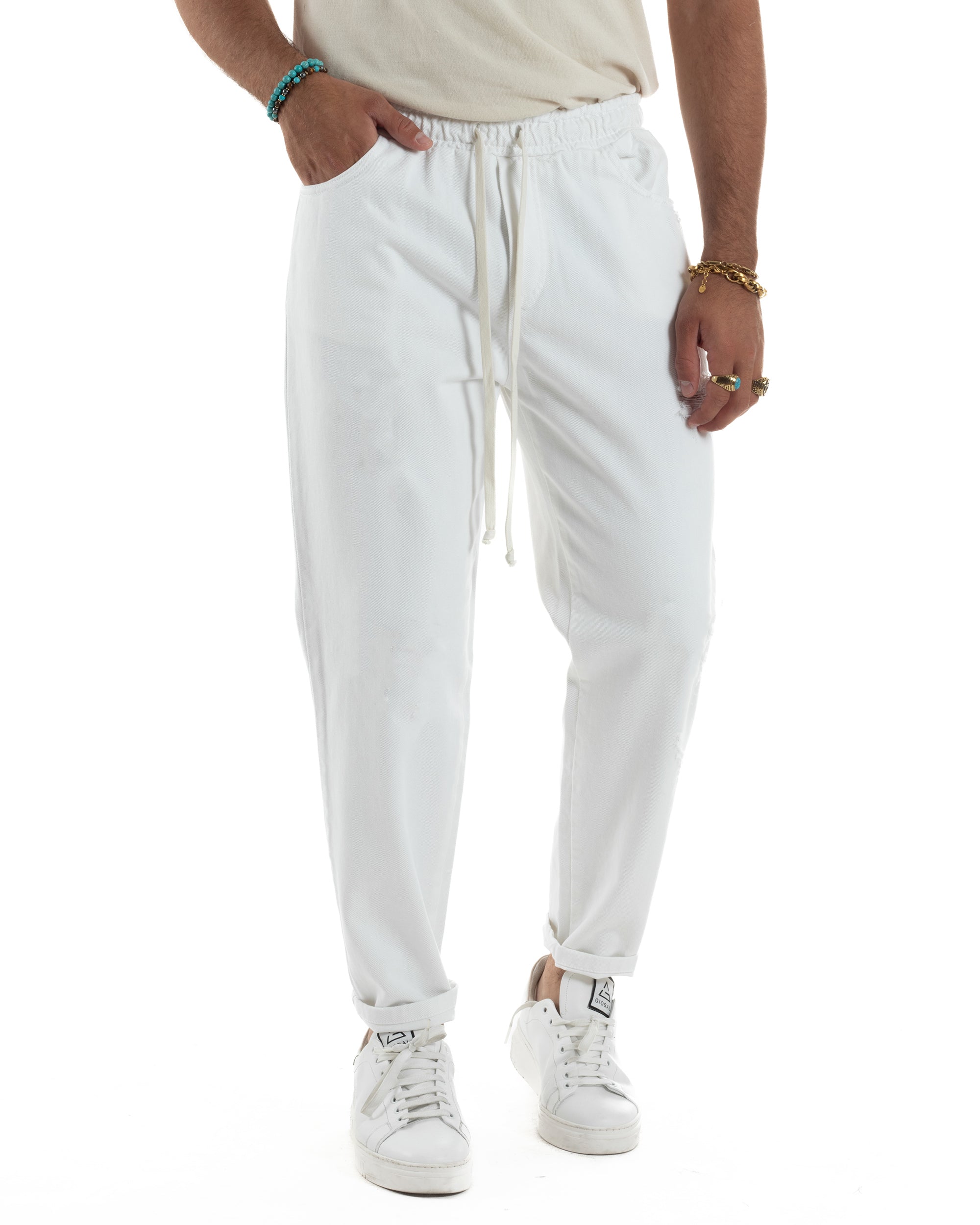 Jeans Jogger Cotone Loose Fit Basic Bianco JS1120A