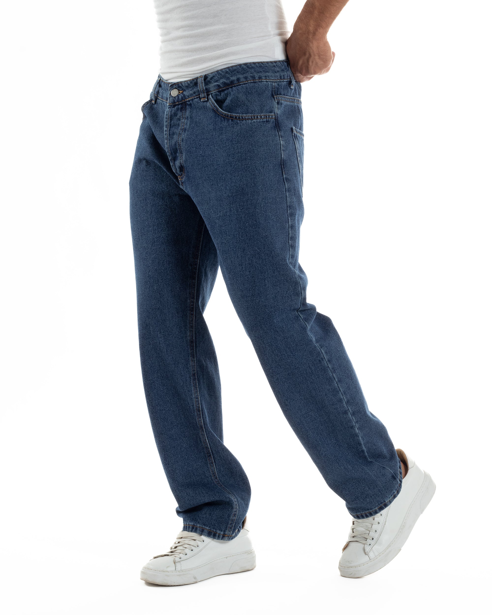 Jeans Uomo Cinque Tasche Baggy Fit Basic Denim Scuro JS1122A