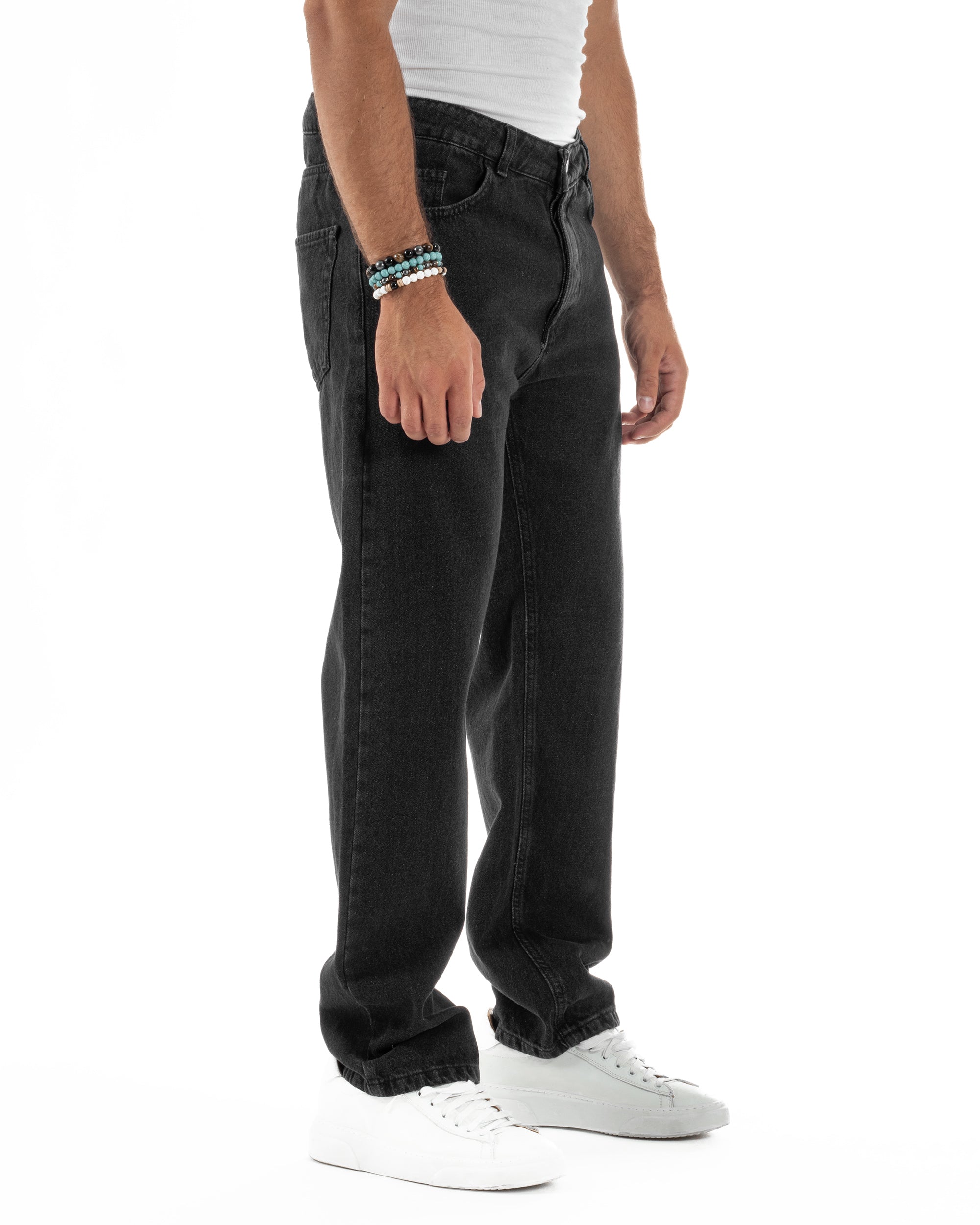 Jeans Uomo Cinque Tasche Baggy Fit Basic Denim Nero JS1123A