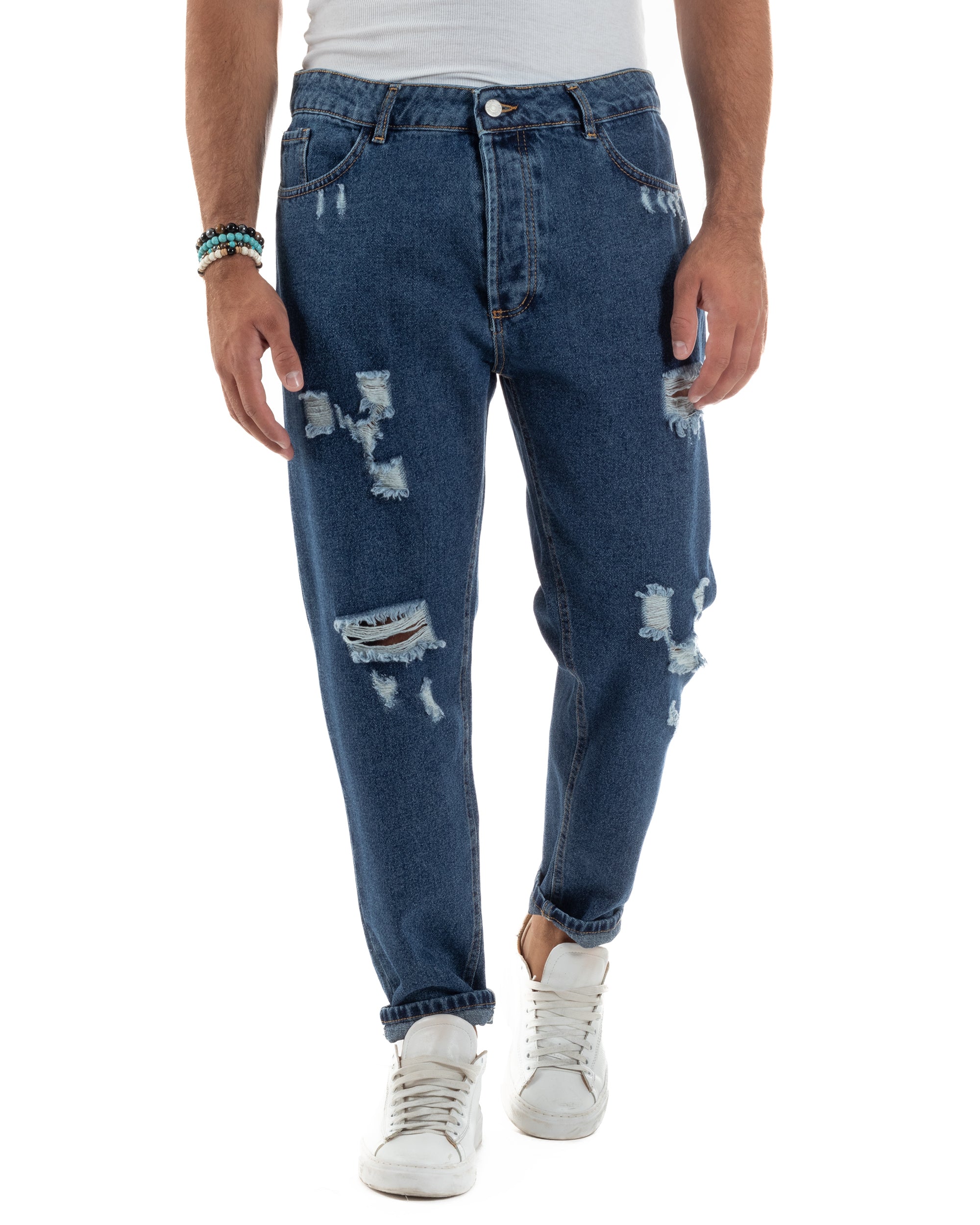 Jeans Uomo Cinque Tasche Regular Fit Rotture Basic Scuro JS1124A