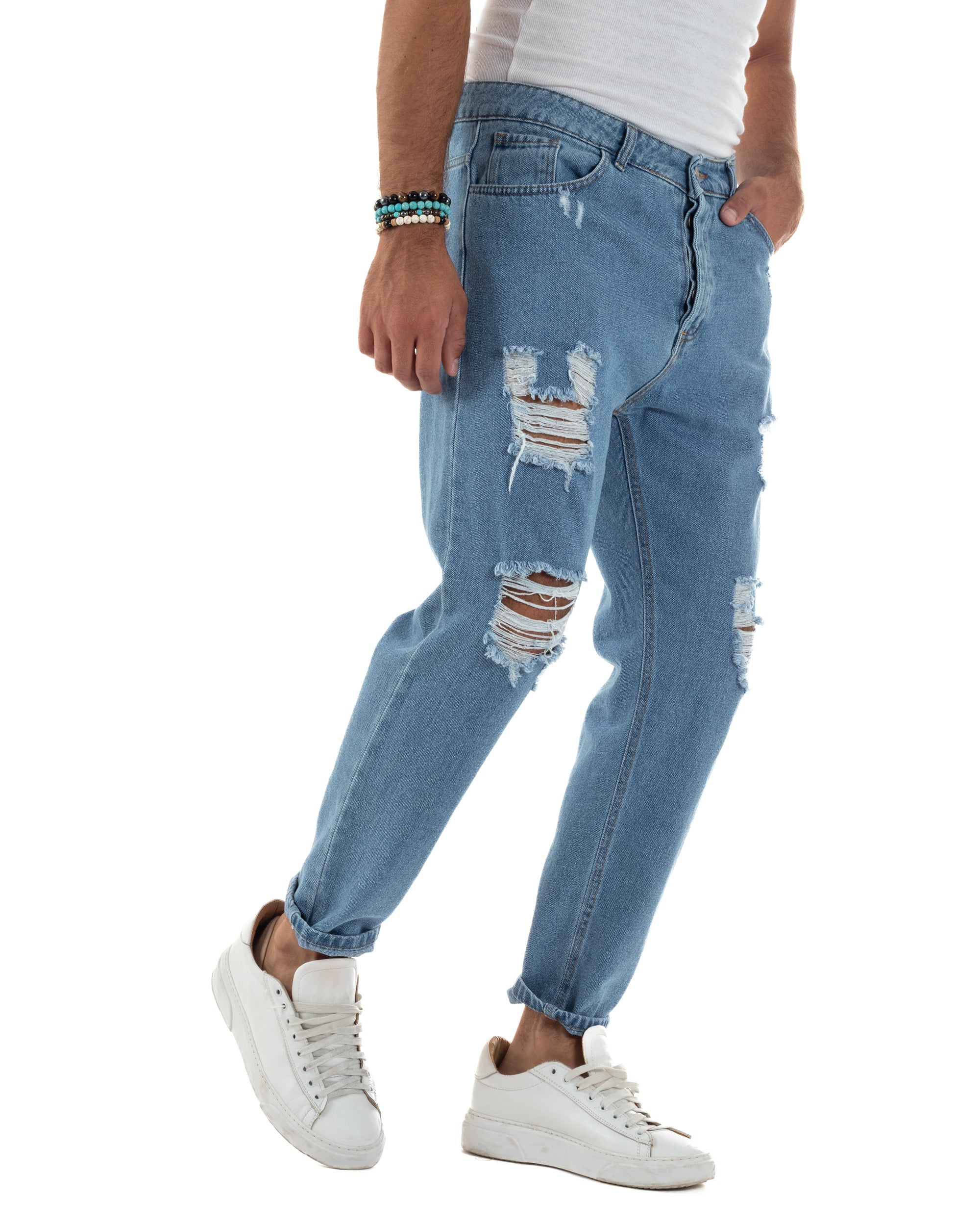Herren-Jeans mit fünf Taschen, regulärer Passform und dezenten Rissen, Hellblau JS1126A