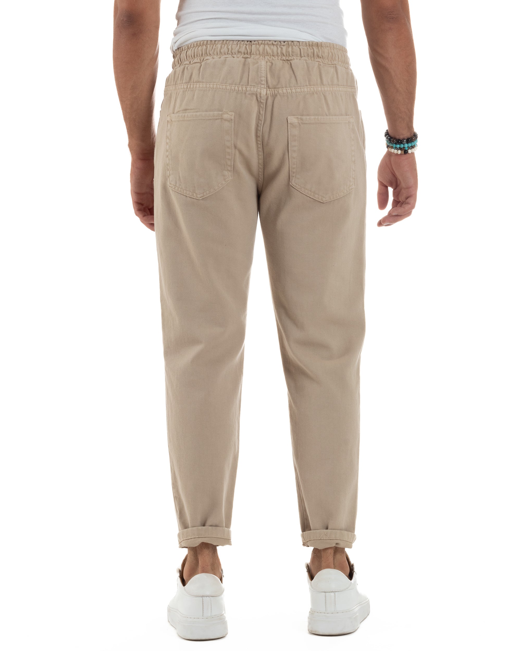 Jeans Jogger Cotone Loose Fit Basic Taglio Ginocchio Beige JS1128A