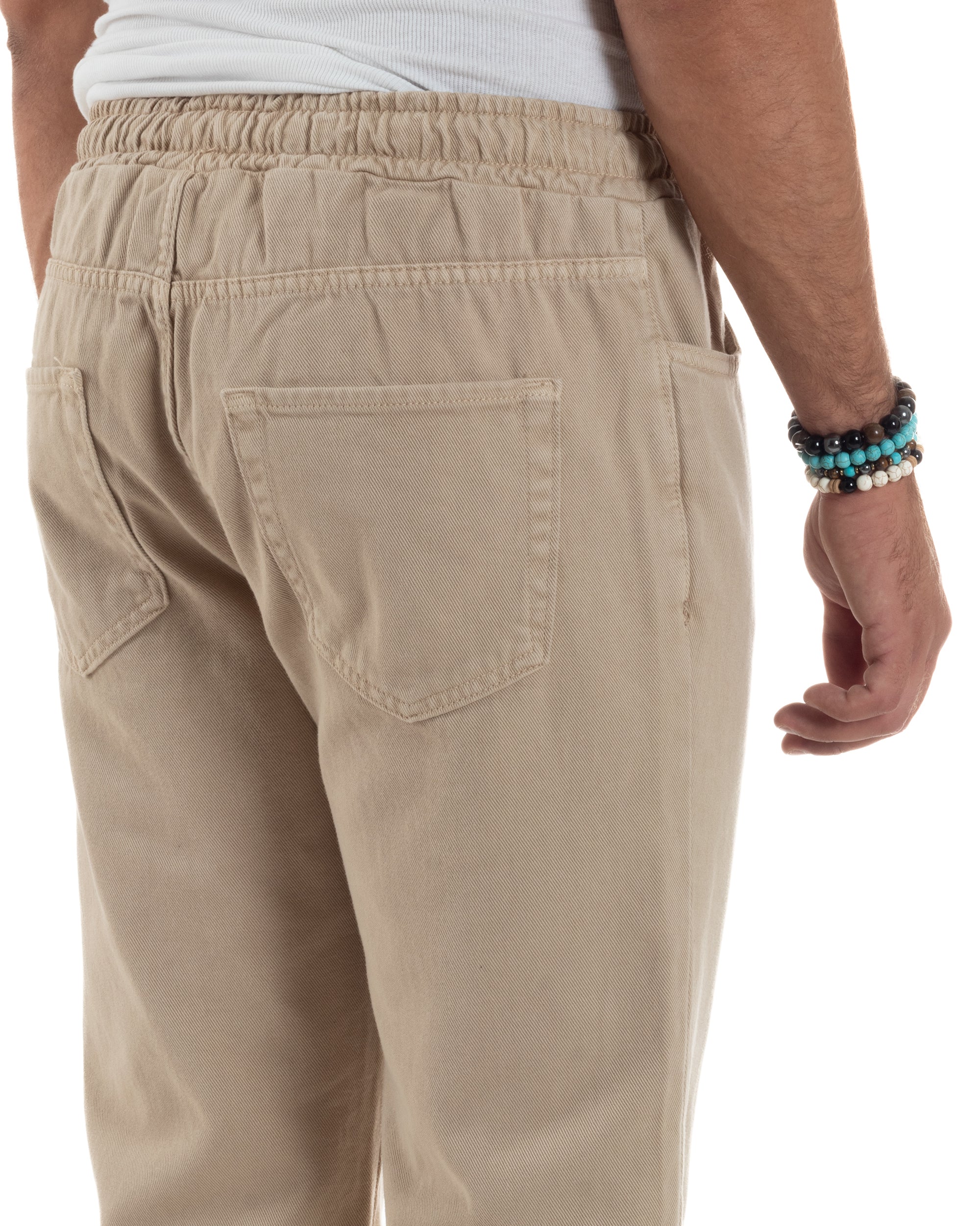 Jeans Jogger Cotone Loose Fit Basic Taglio Ginocchio Beige JS1128A