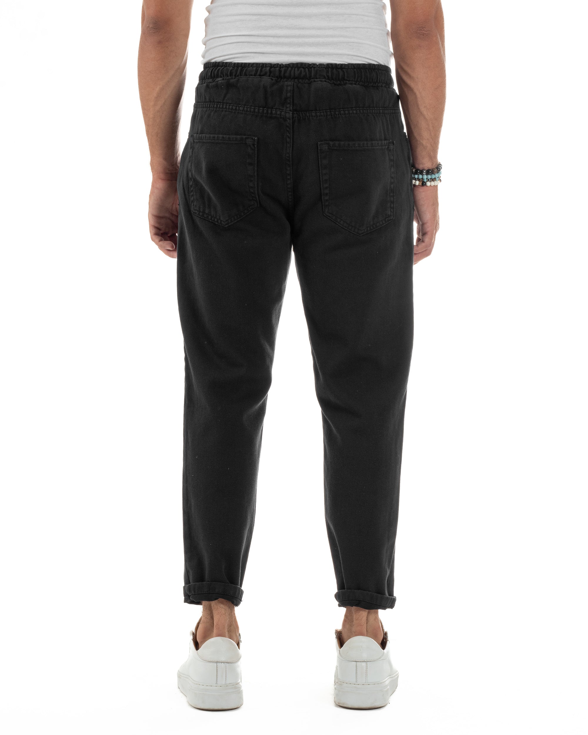 Jeans Jogger Cotone Loose Fit Basic Taglio Ginocchio Nero JS1129A