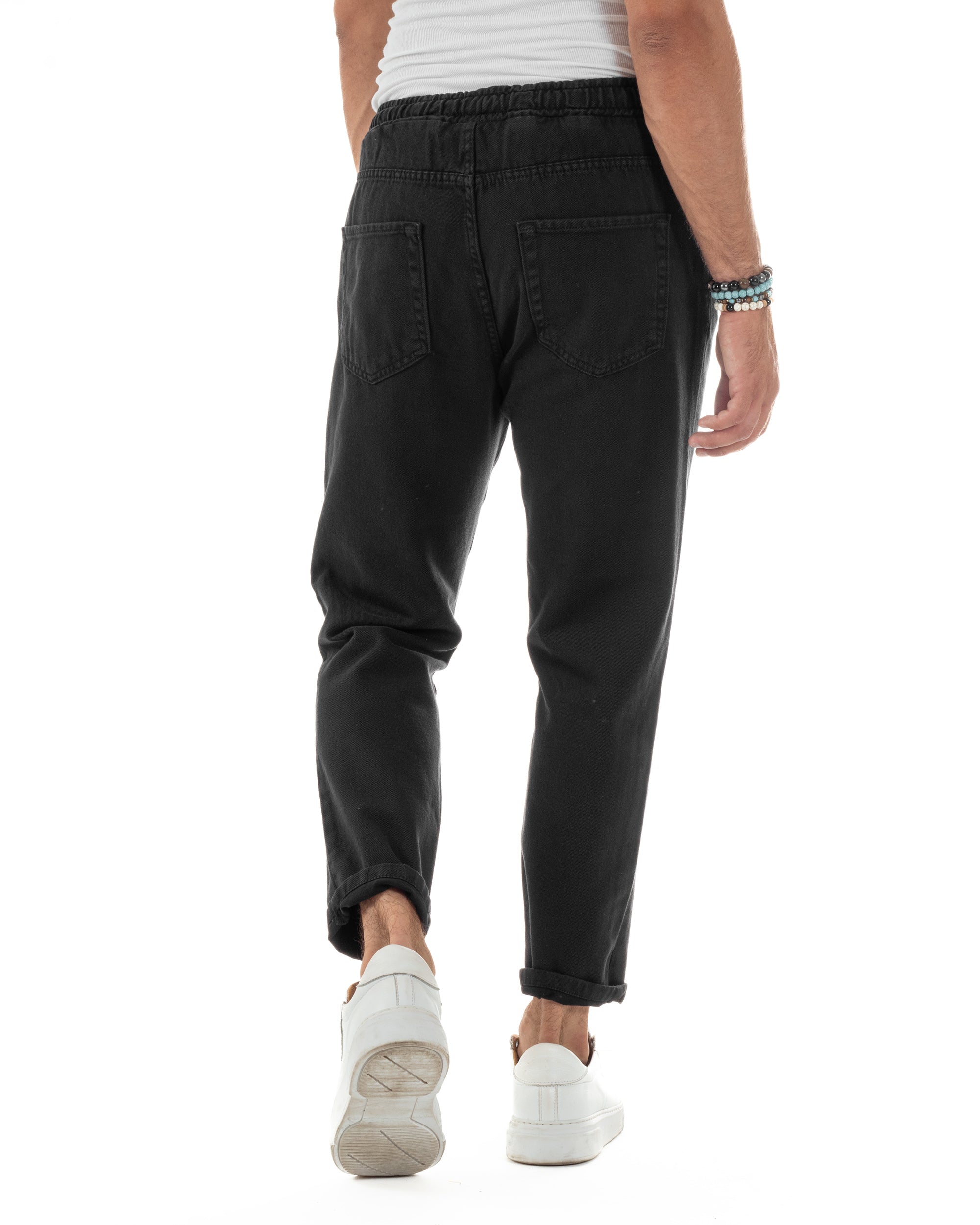 Jeans Jogger Cotone Loose Fit Basic Taglio Ginocchio Nero JS1129A