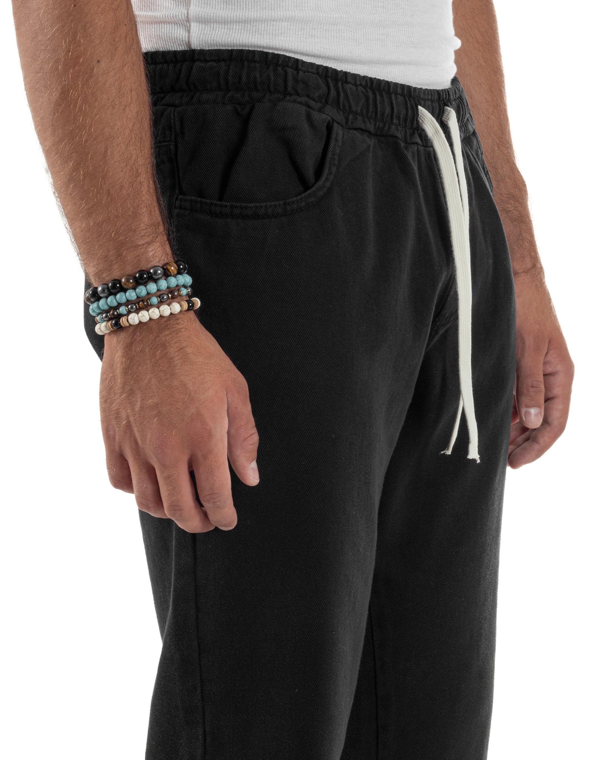 Jeans Jogger Cotone Loose Fit Basic Taglio Ginocchio Nero JS1129A