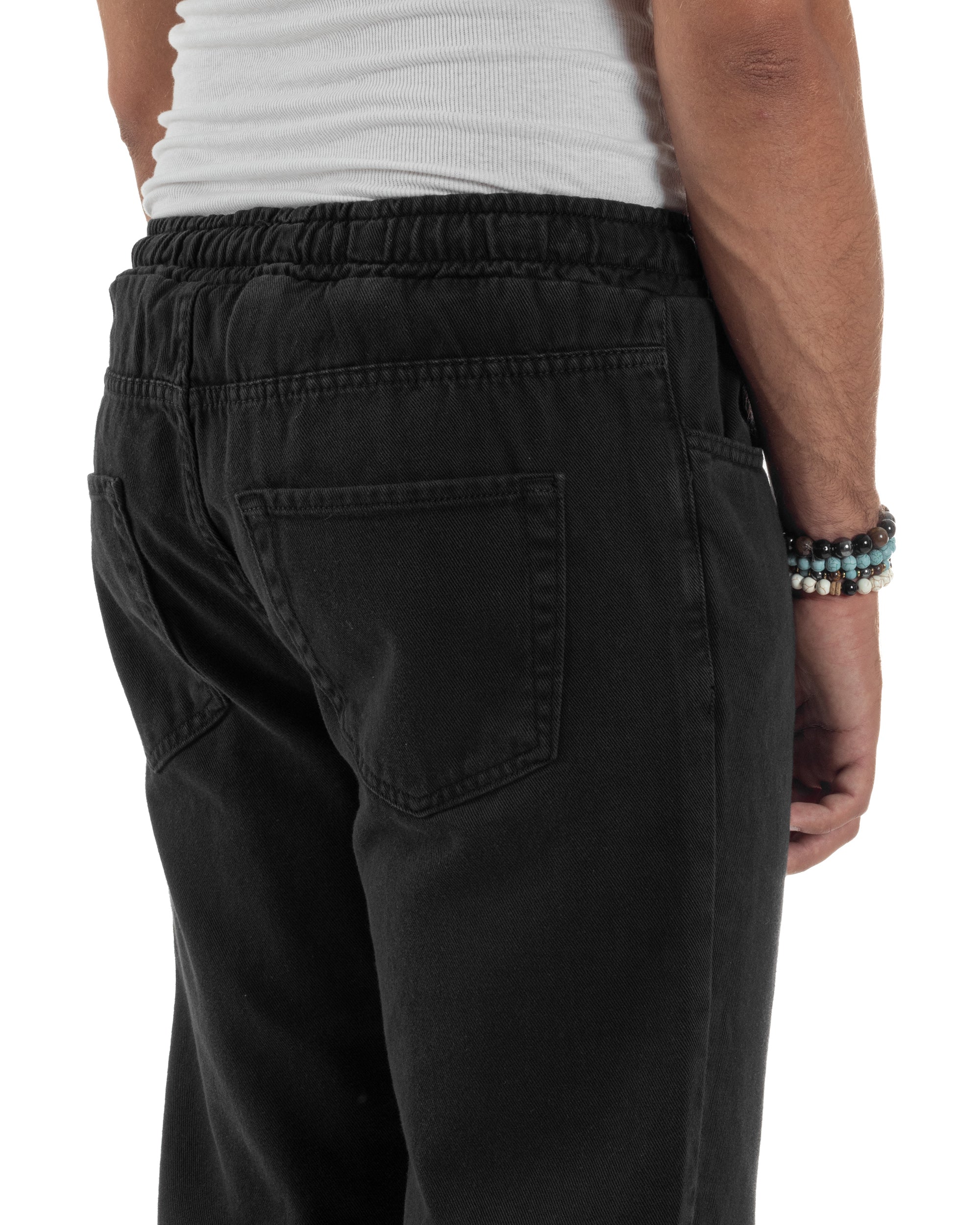 Jeans Jogger Cotone Loose Fit Basic Taglio Ginocchio Nero JS1129A